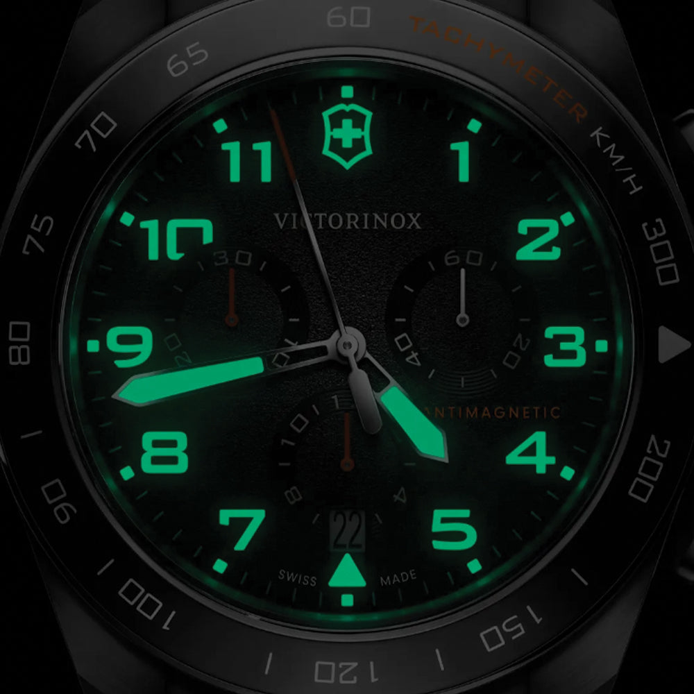  Swiss Army Chrono Quartz 42mm - Black on Black and Orange Rubber Strap