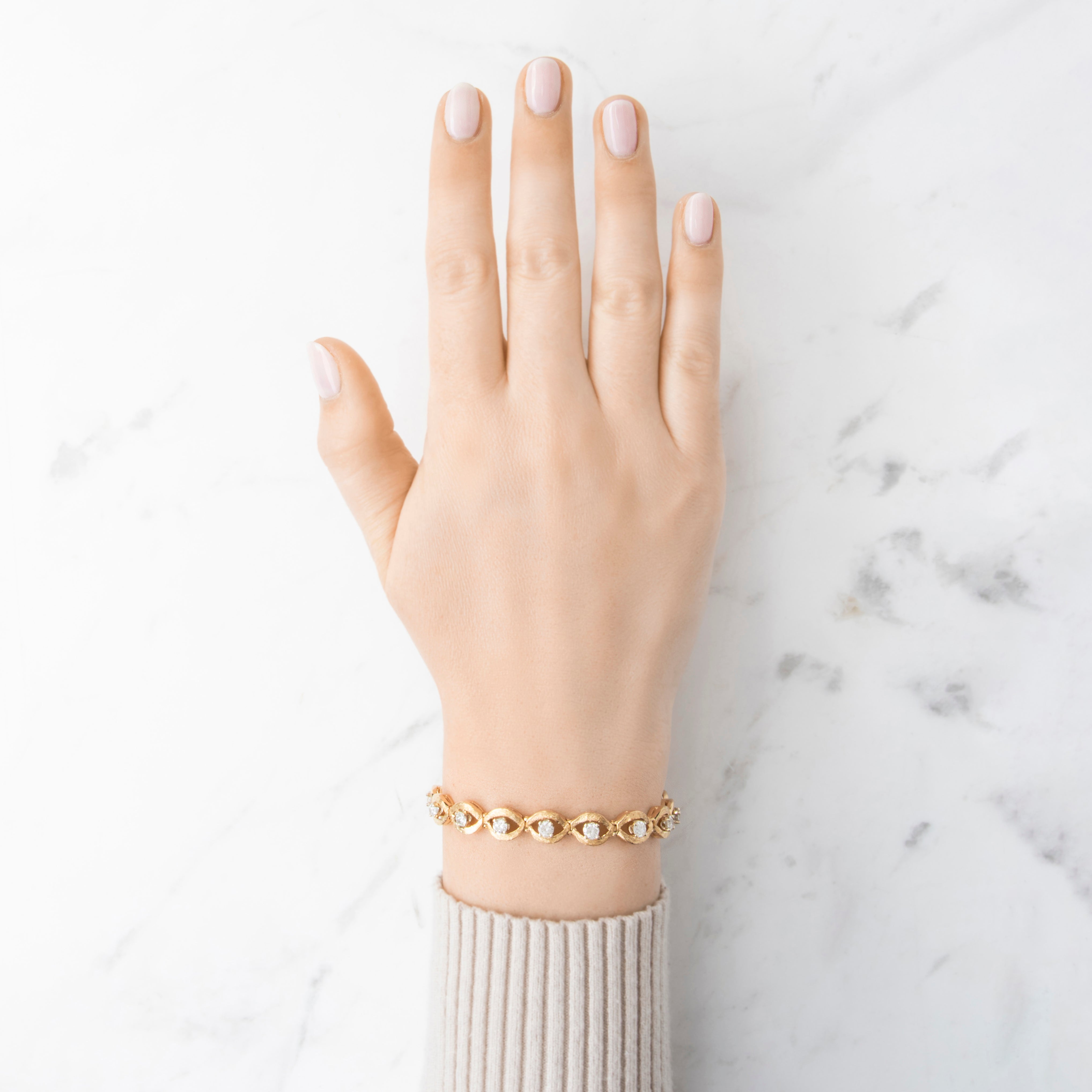 Vintage Heavy 14k Gold 2.48cttw Diamond Textured Link Bracelet 6.5、mySite、hinf8tx79