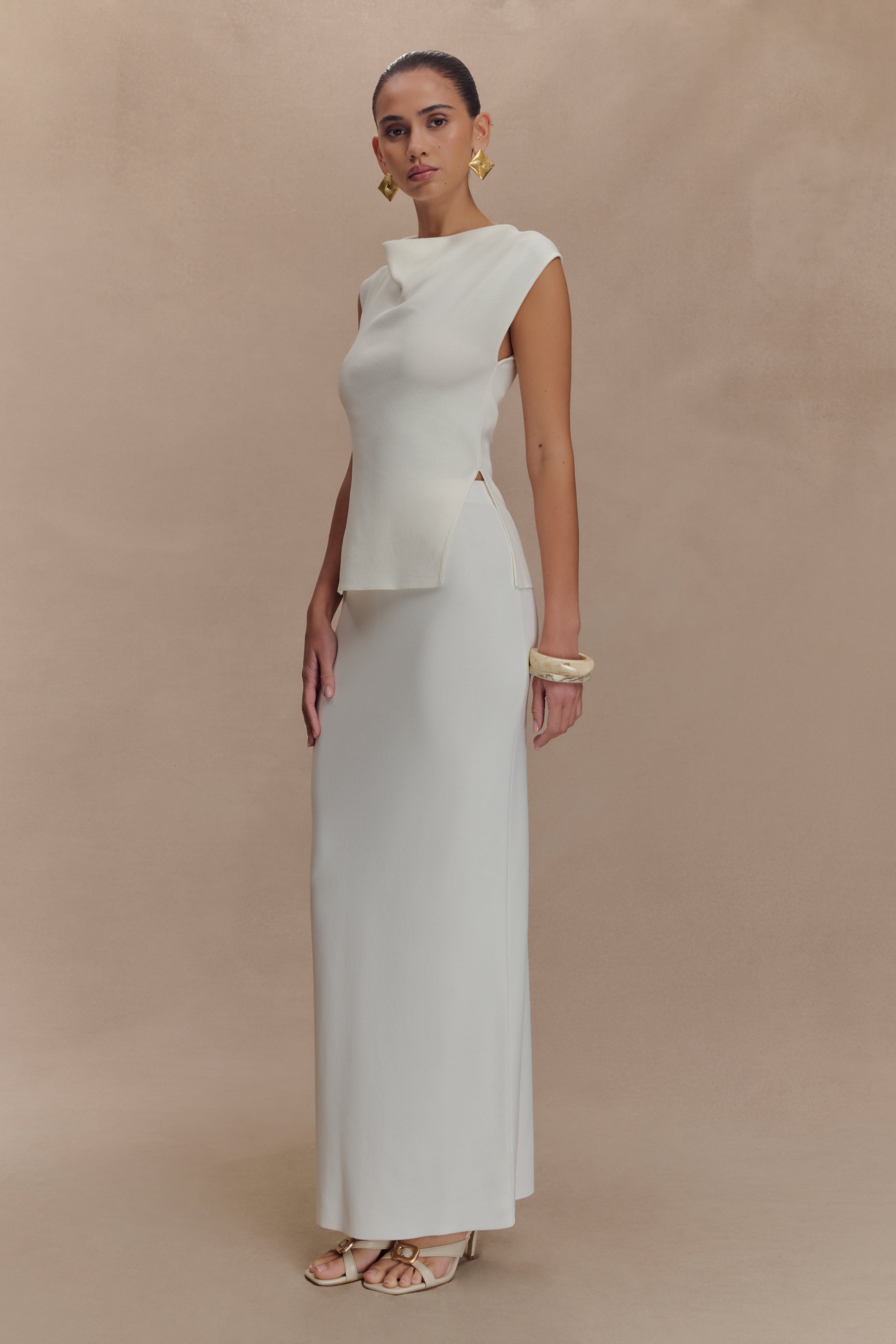 Francisca Mid Rise Knit Maxi Skirt - White、mySite、solidvoid