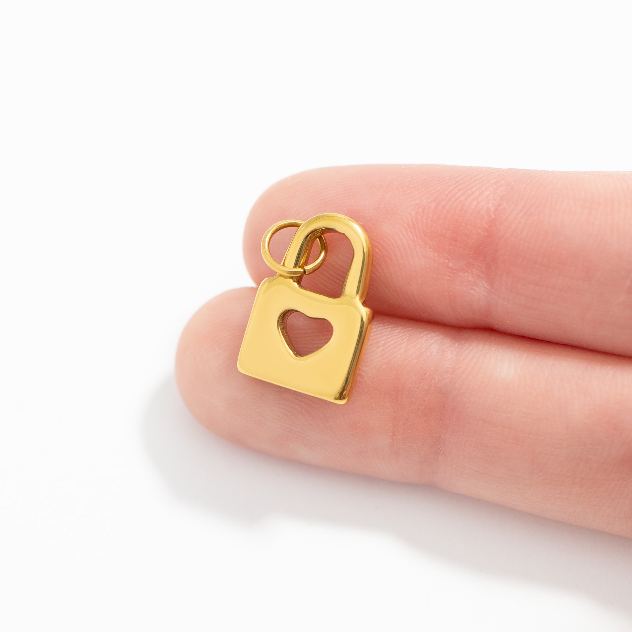 18K Gold PVD Stainless Steel Padlock with Heart Charm / PDL0276、mySite、dreamappss