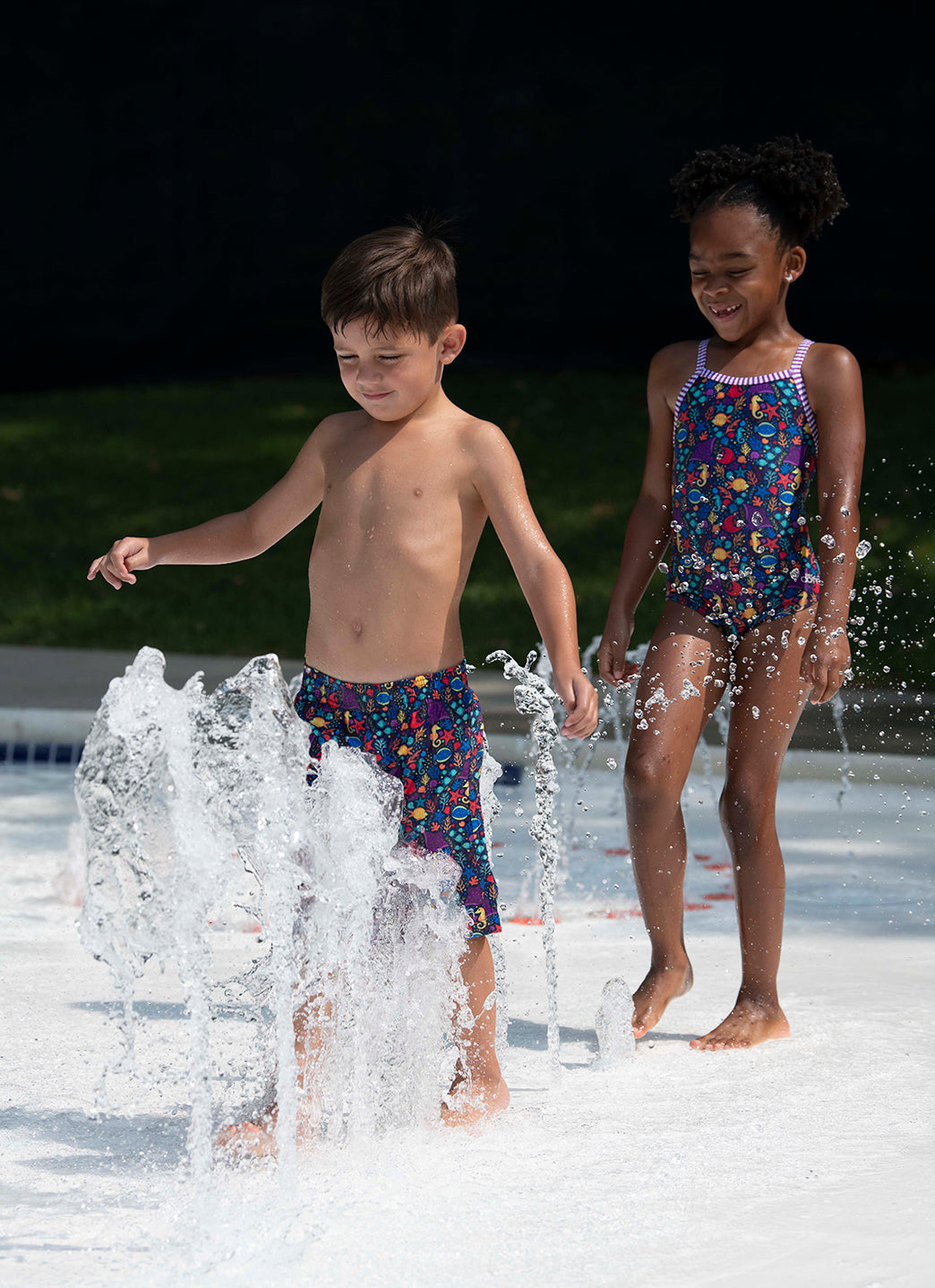 Dolfin Boys' Little Fish Print Swim Trunks (Toddler, Little Kid)、mySite、noshort