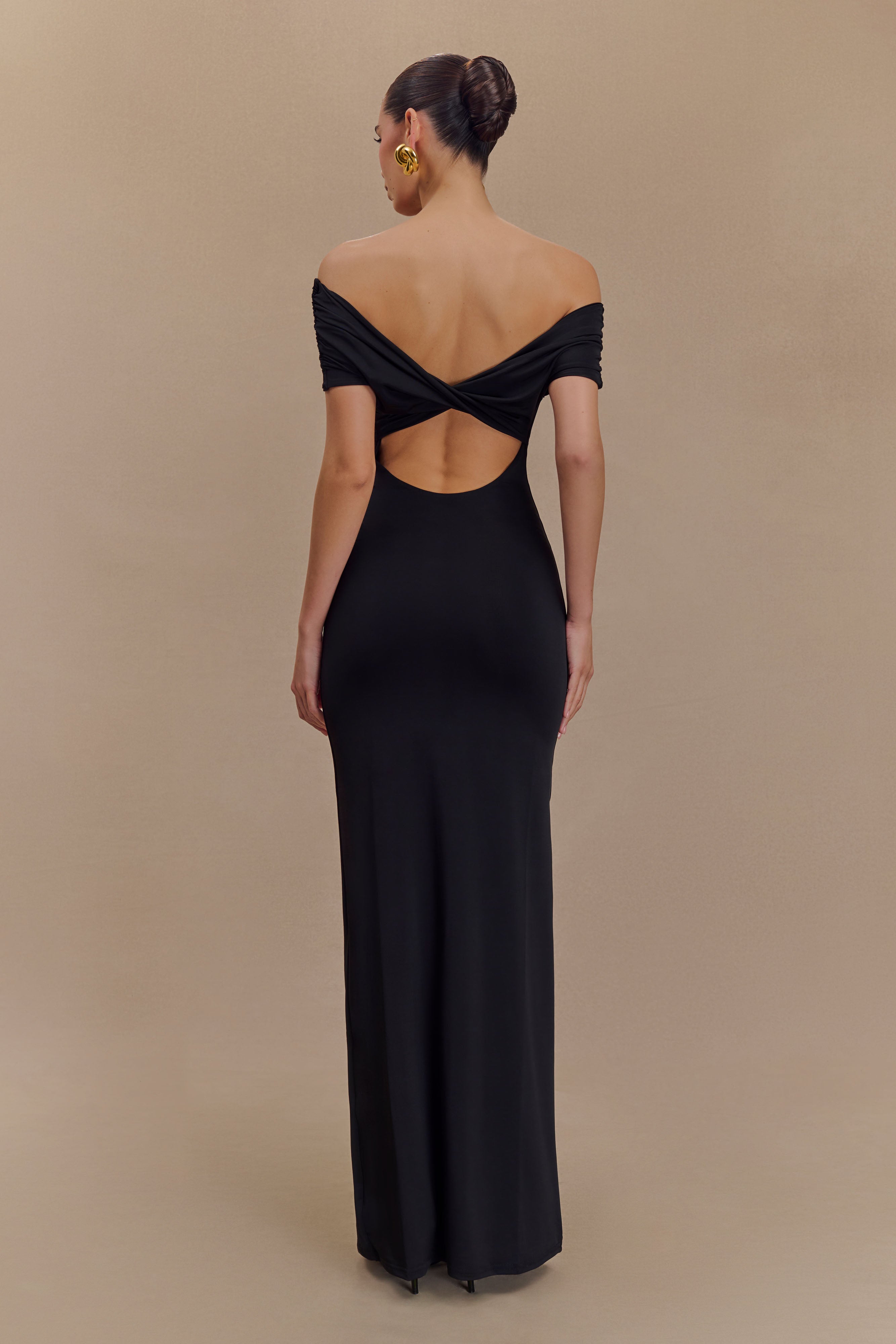 Imogen Off Shoulder Slinky Maxi Dress - Black、mySite、solidvoid