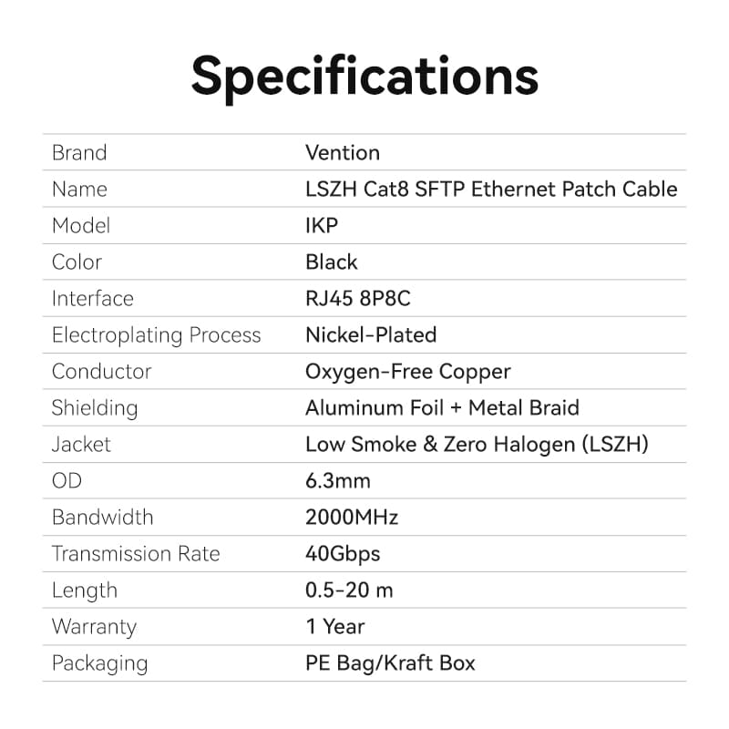 Vention LSZH Cat.8 SFTP Ethernet Patch Cable Black、mySite、fannypackpong
