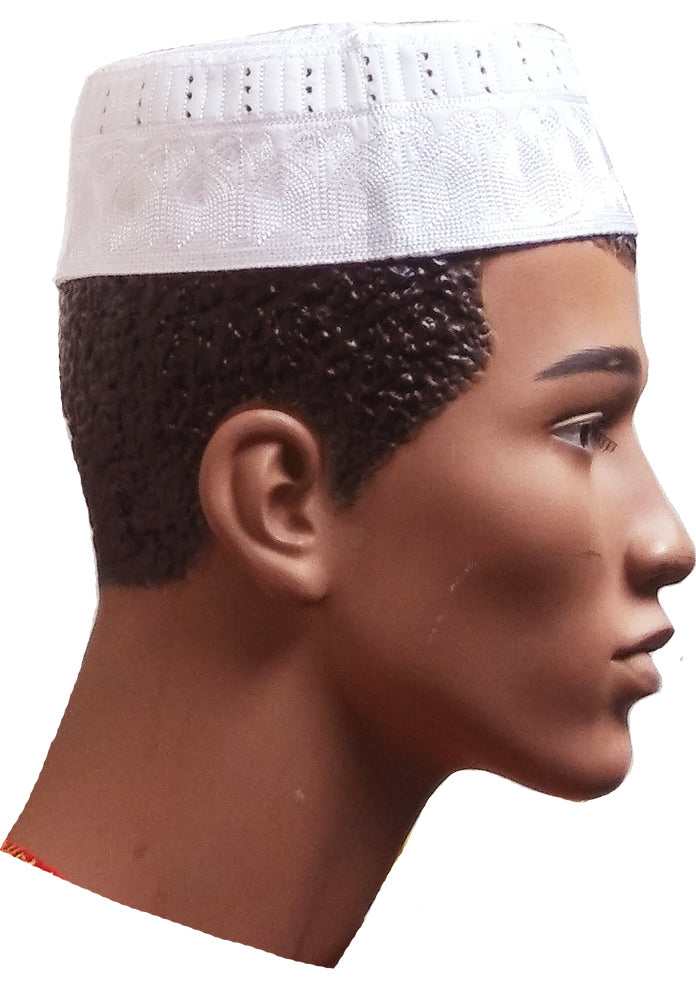 White Kofia Hat African Embroidered Kufi Cap、mySite、solidvoid