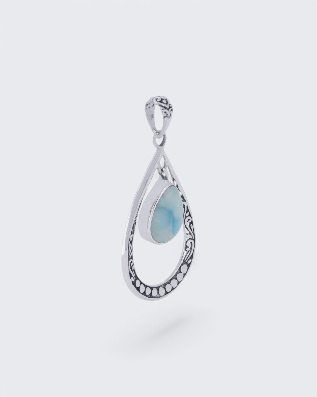 Sterling Silver Teardrop Floral Larimar Pendant、mySite、topwebapps