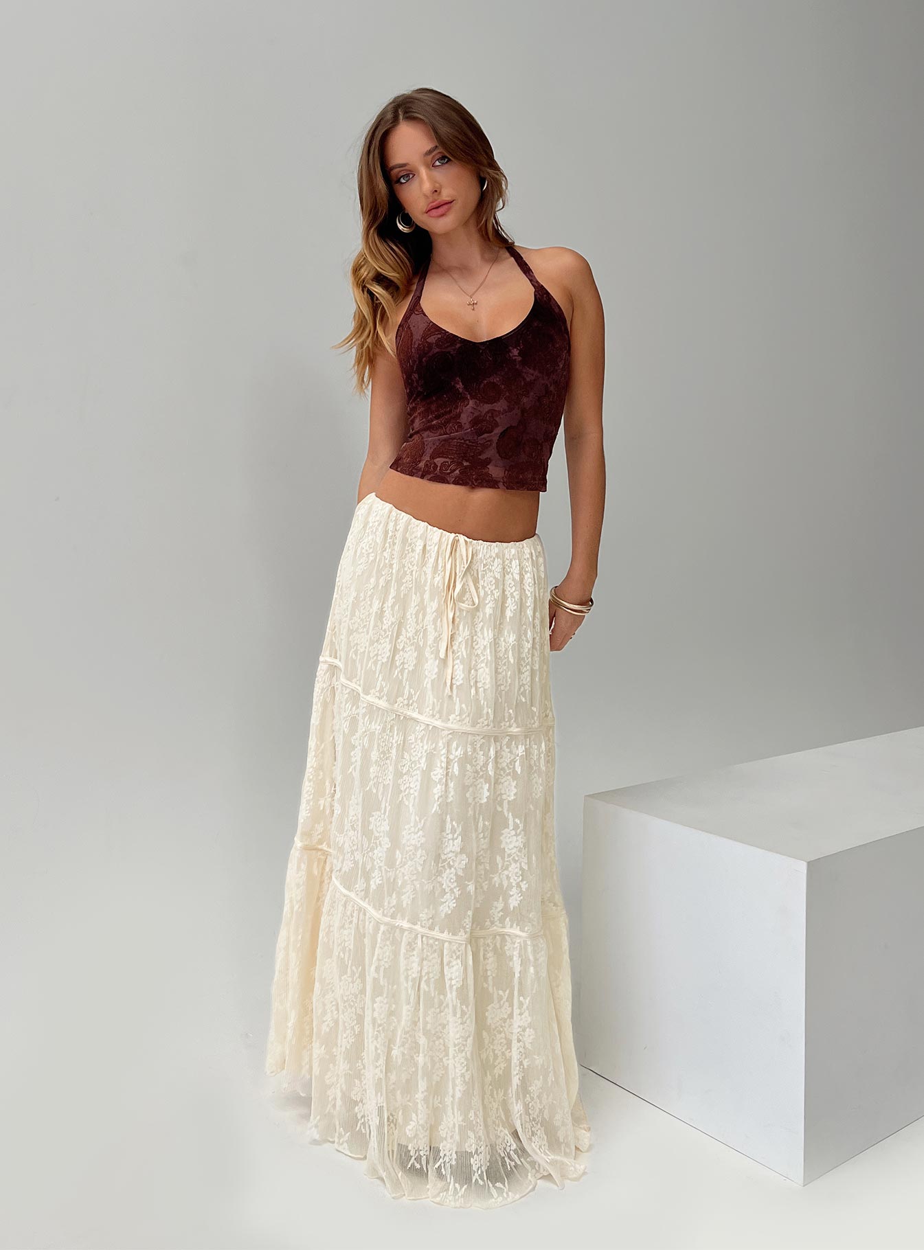 Oh Plisse Maxi Skirt Cream、mySite、solidvoid