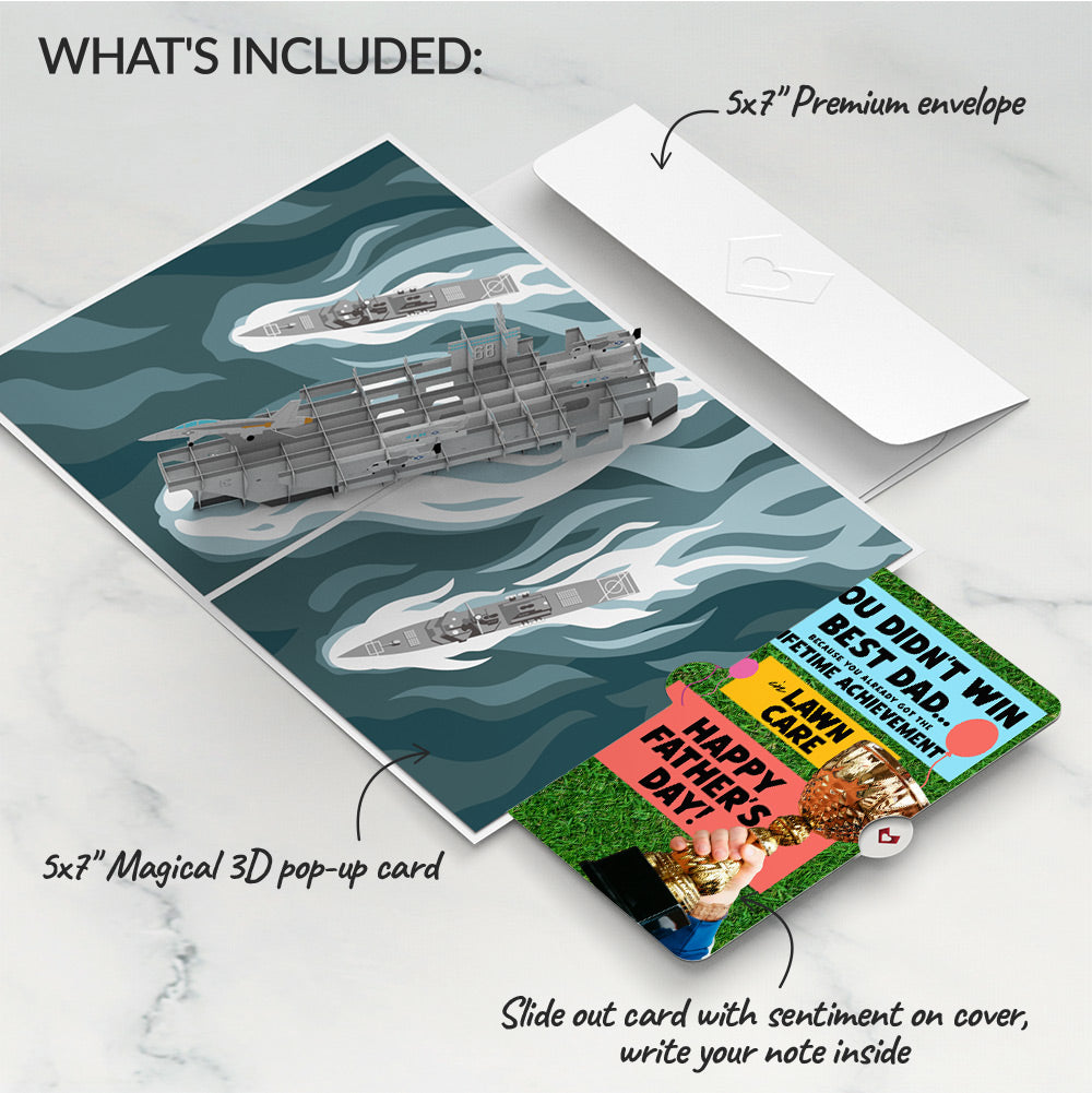 U.S. Aircraft Carrier Father's Day Pop-Up Card and Trophy Lawn Care Sentiment Set、mySite、solidvoid