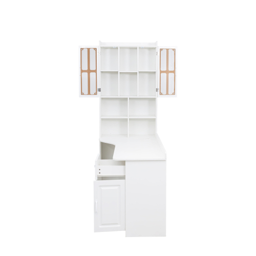 Home Office Computer Desk with Hutch, Antiqued White finish、、casual