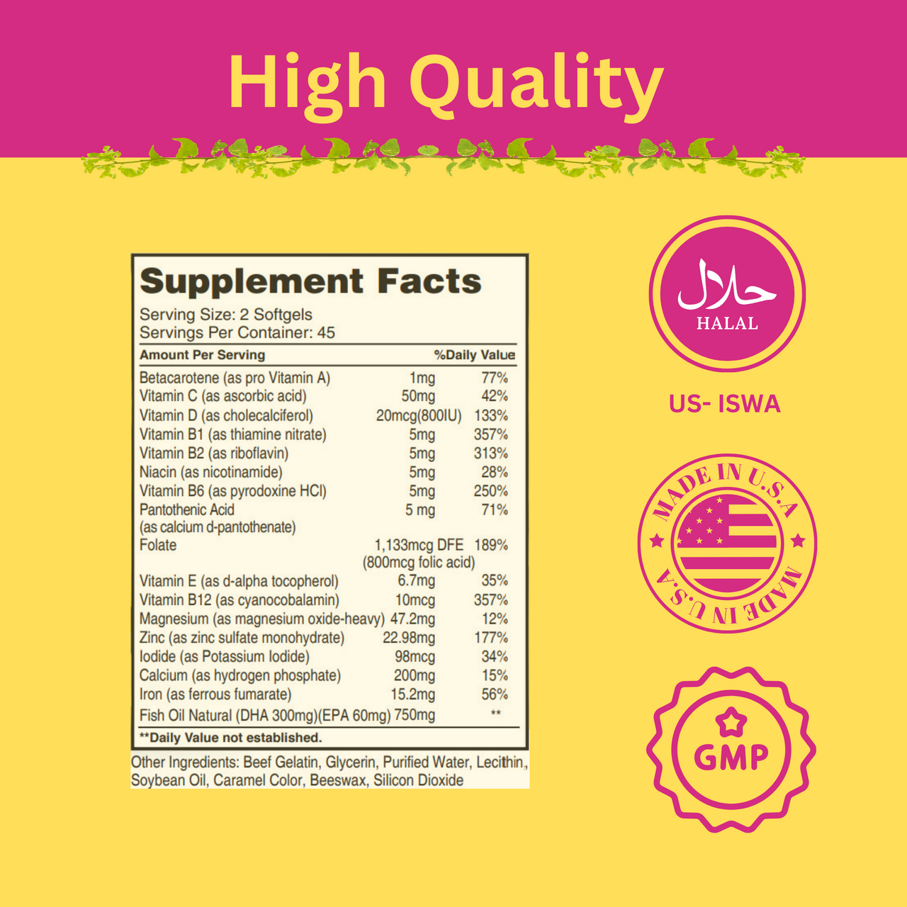 Greenfield Nutritions - Halal Prenatal with DHA, Folic Acid, Multi-vitamins with Minerals, 300mg DHA, - 90 Liquid Soft gel、mySite、topwebapps