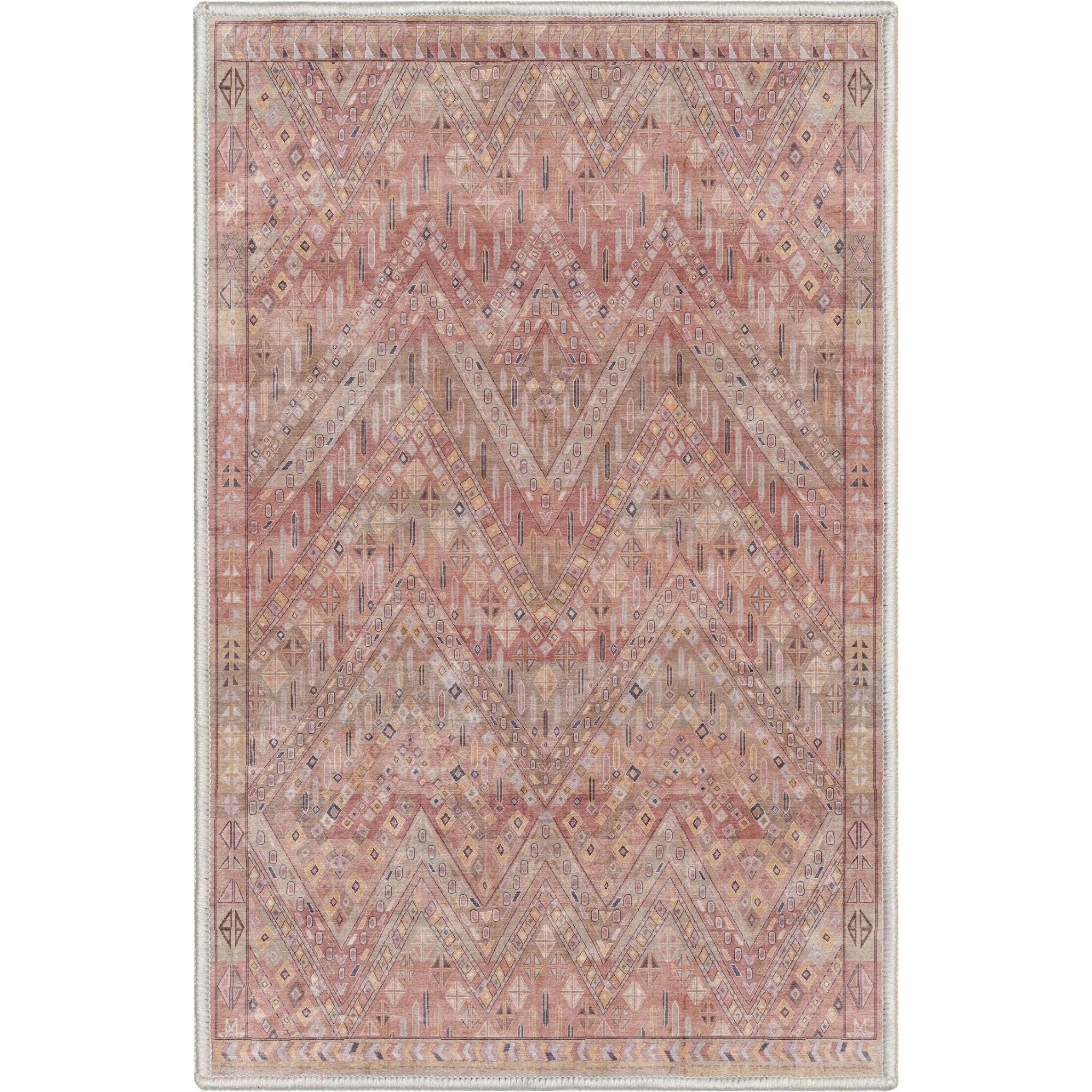 Anya Vintage Tribal Chevron Pink Beige Rust Flat-Weave Rug、mySite、gigharbornorthrealestate