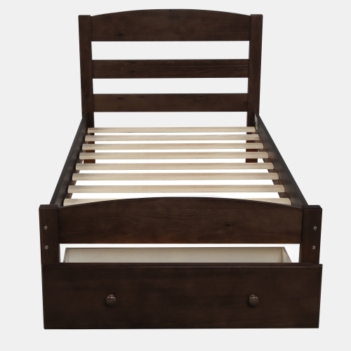 Platform Twin Bed Frame with Storage Drawer and Wood Slat Support No Box Spring Needed, Espresso、、casual