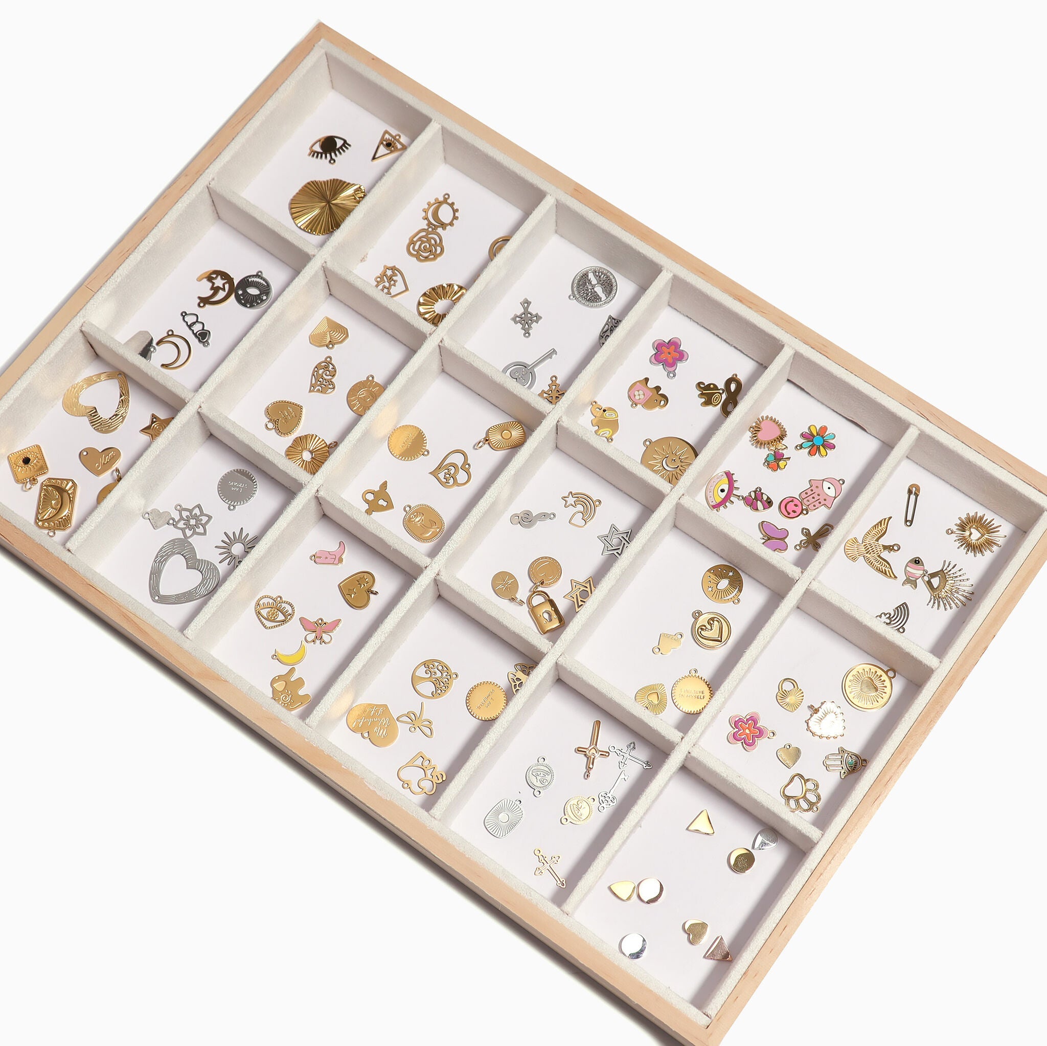 Natural Wood & Suede 24 Unit Jewelry Tray Display / DSP0033、mySite、dreamappss