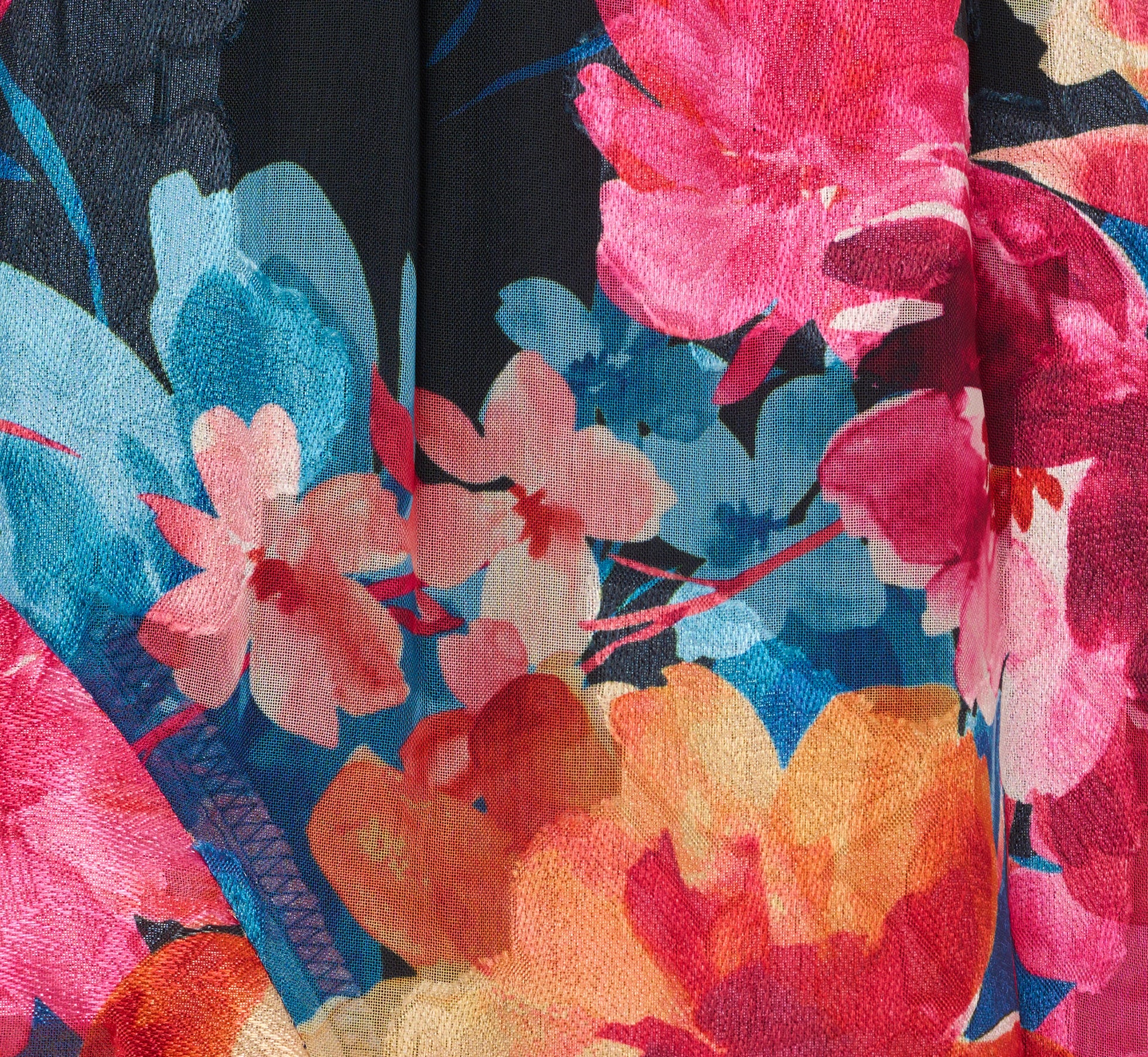 Floral Printed Halter Mermaid Gown With Ruffle Details In Navy Multi、mySite、solidvoid