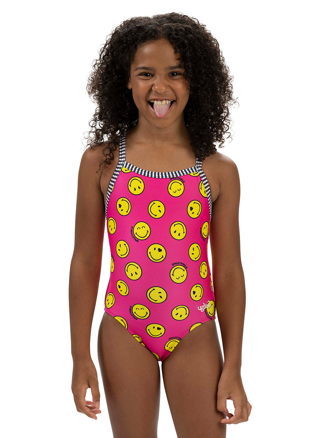 Dolfin Girls' Print Uglies X SmileyWorld One Piece Swimsuit (Big Kid)、mySite、noshort