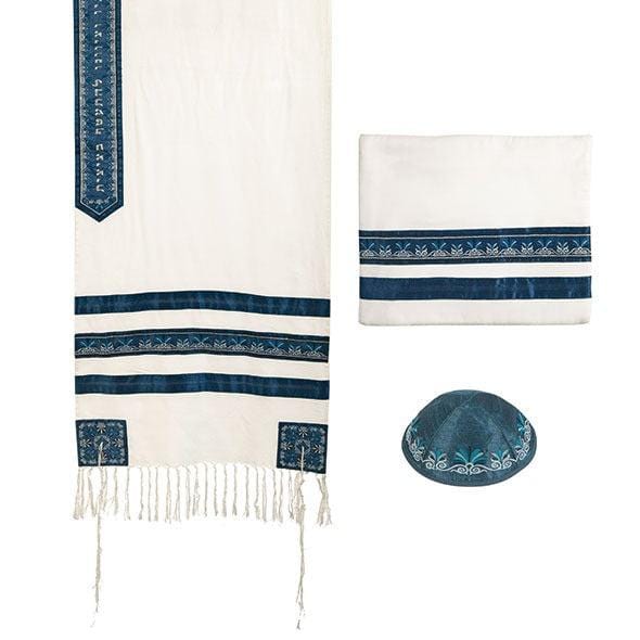 Embroidered Blue Striped Tallit by Yair Emanuel、mySite、topwebapps