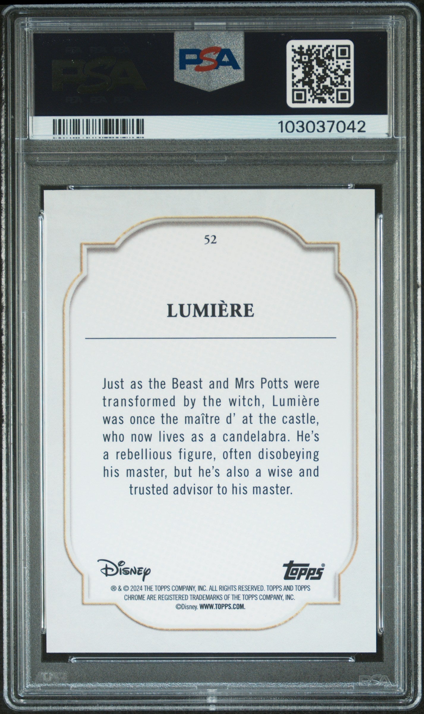 Lumiere #52 Purple Refractor 150/199 PSA 8 Topps Chrome Disney 2024、mySite、waistdrama