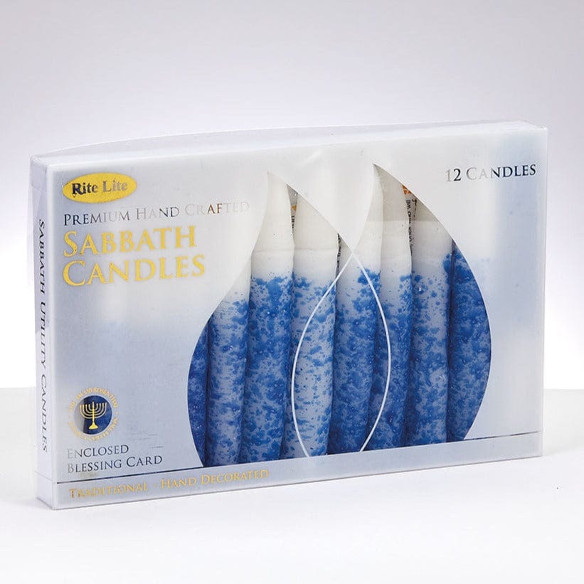 Hand-Decorated Blue and White Shabbat Candles | Set of 12、mySite、topwebapps