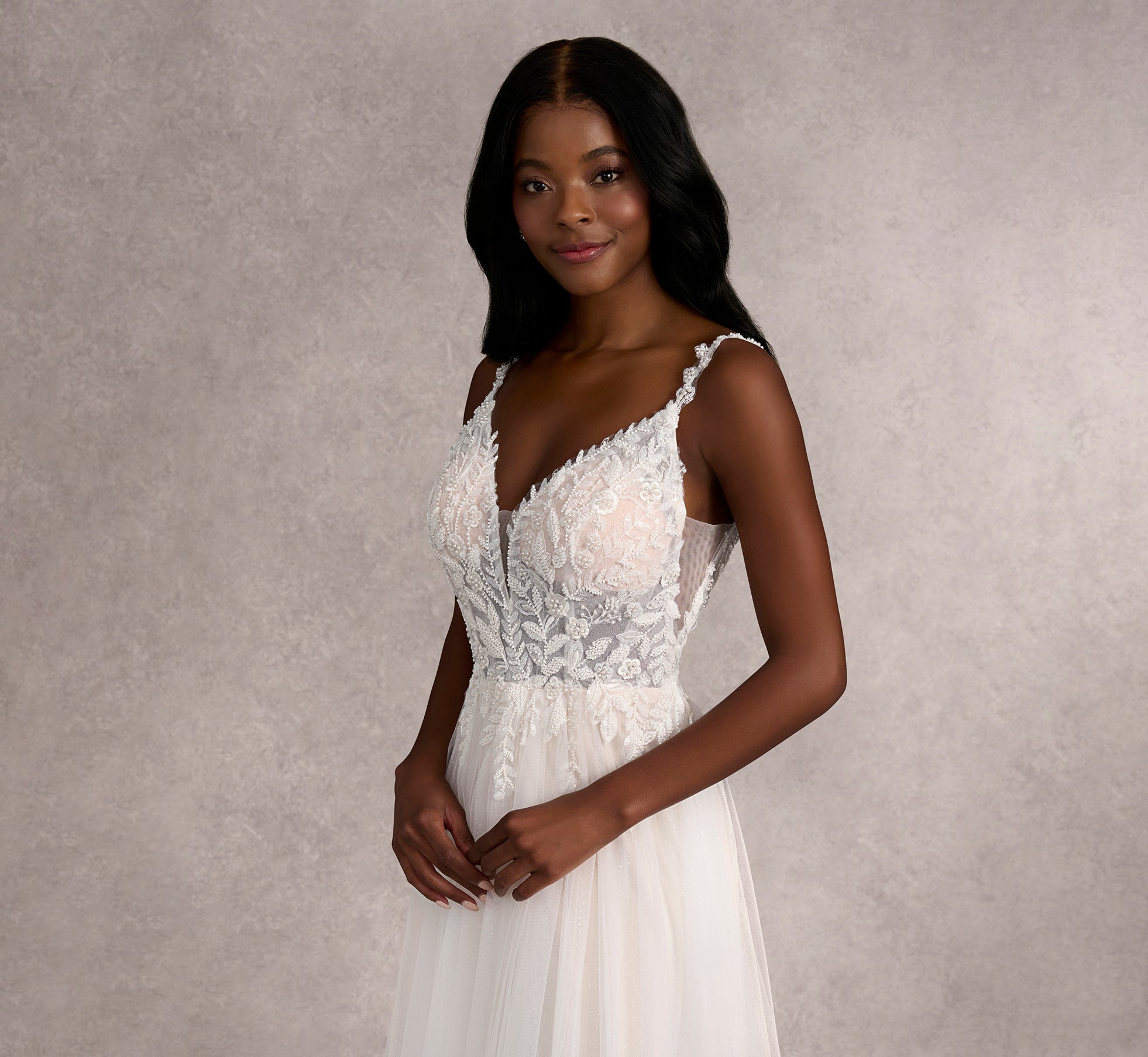 Hand Beaded Lace A-Line Gown Sparkle Tulle In Ivory/Almond/Nude In Ivory Almond Nude、mySite、solidvoid