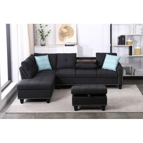 Alger 98" Wide Left Hand Facing Sofa & Chaise with Ottoman、、casual