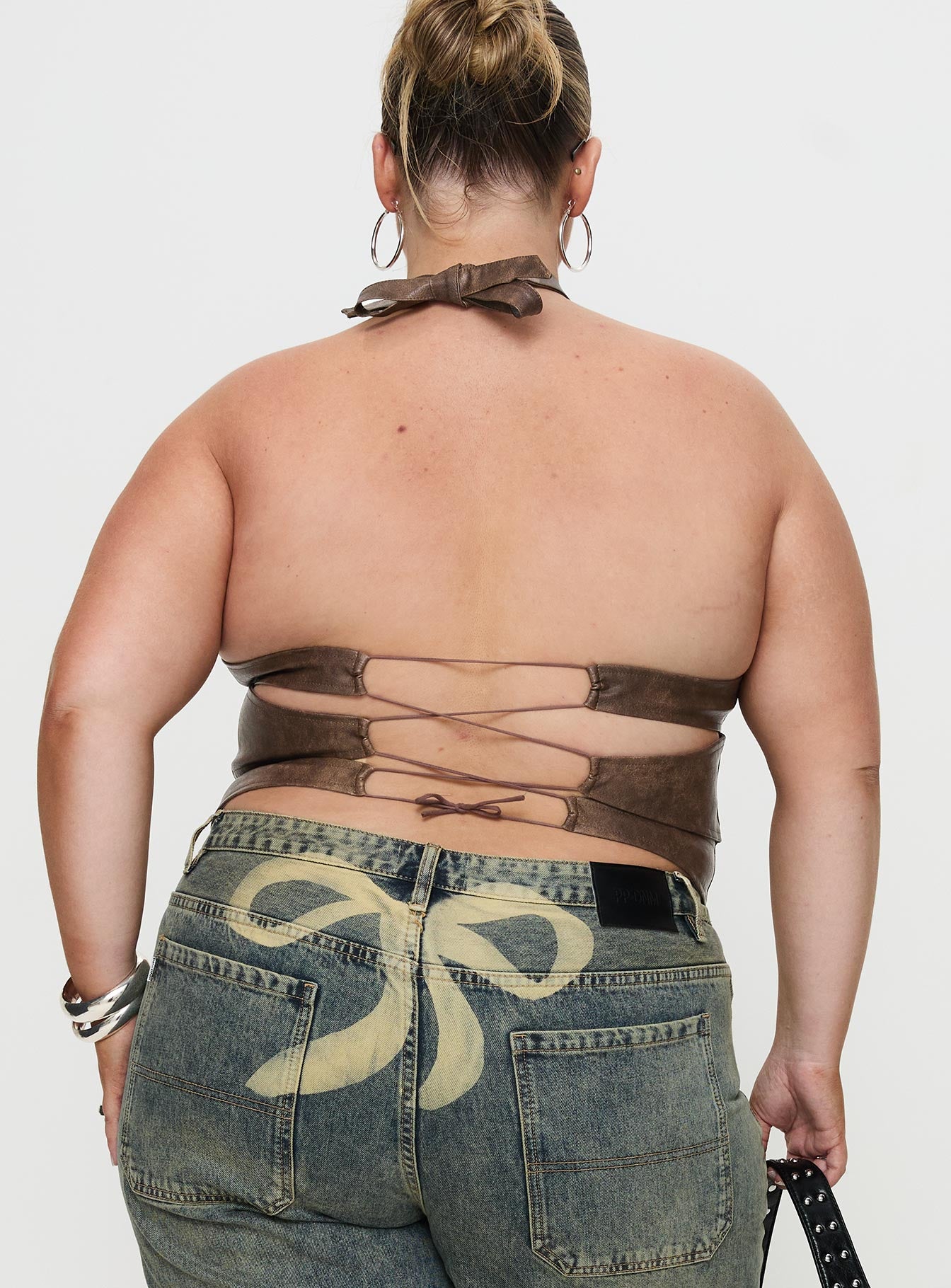 Treat You Better Ring Detail Faux Leather Top Brown Curve、mySite、solidvoid