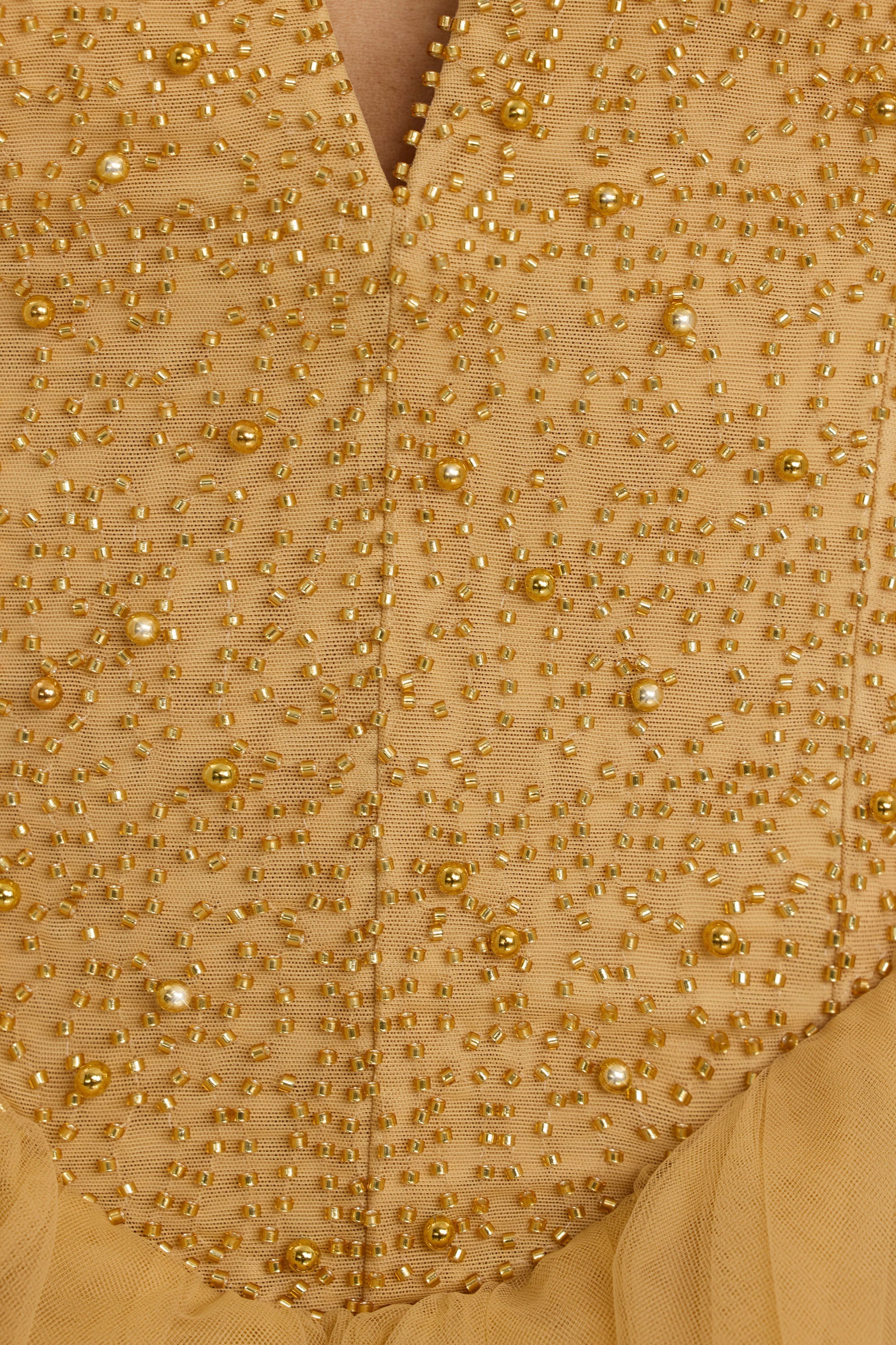 Plunge Neck Tulle Mini Dress in Gold、mySite、solidvoid