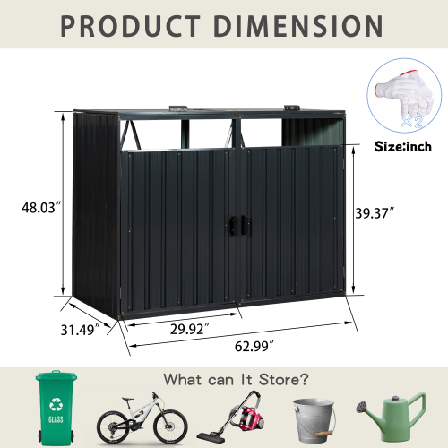 Garbage Bin Shed Stores 3 Trash Cans Metal Outdoor Bin Shed for Garbage Storage,Stainless Galvanized Steel, Bin Shed for Garden Yard Lawn,Grey、、eastwooduniform