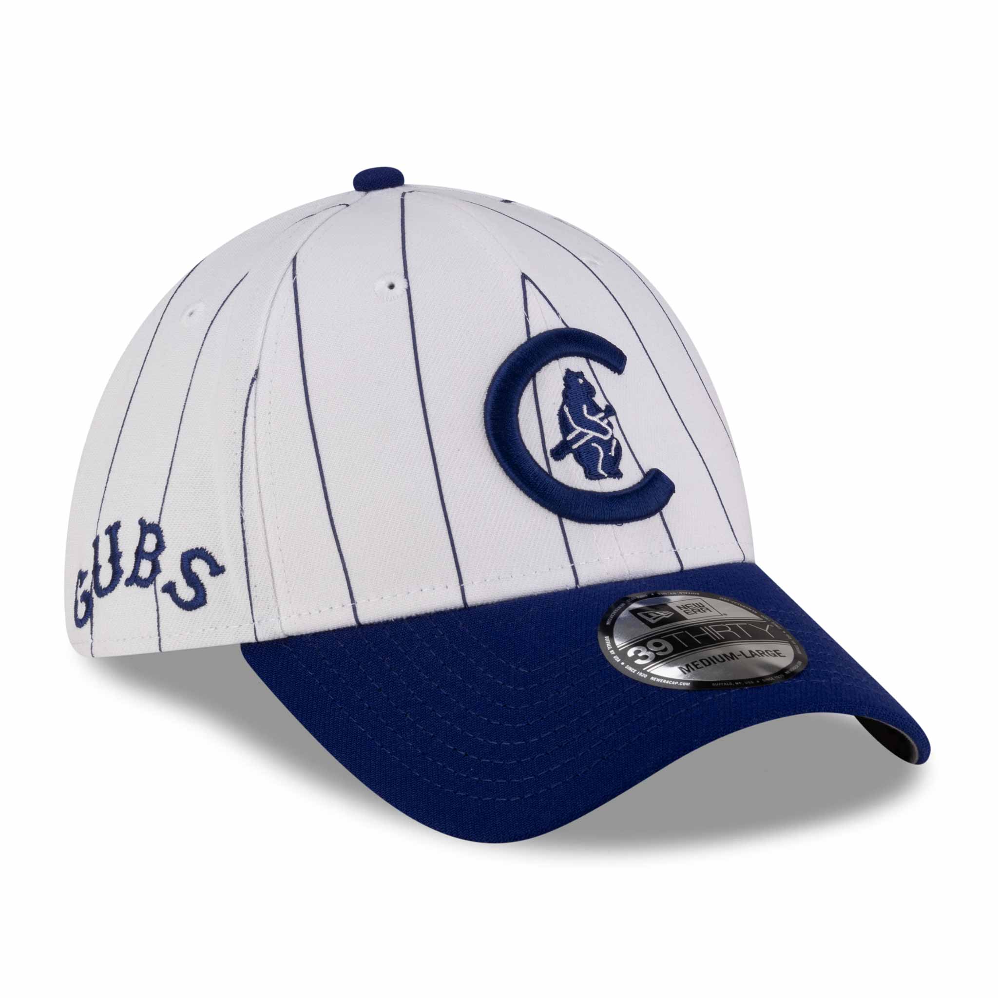 Chicago Cubs New Era 39THIRTY White Pinstripe 1908 Bear in C Stretch Fit Cap、mySite、vikingsvslions