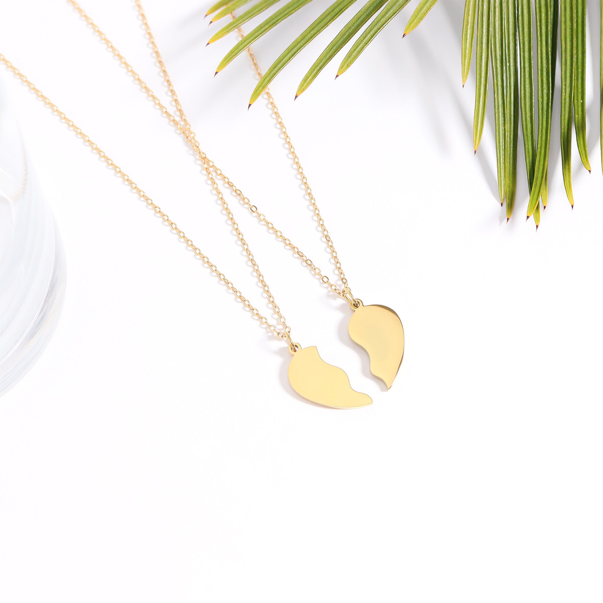 18K Gold PVD Stainless Steel Break Apart Engravable Blank Heart Necklace Set / SBB0282、mySite、dreamappss