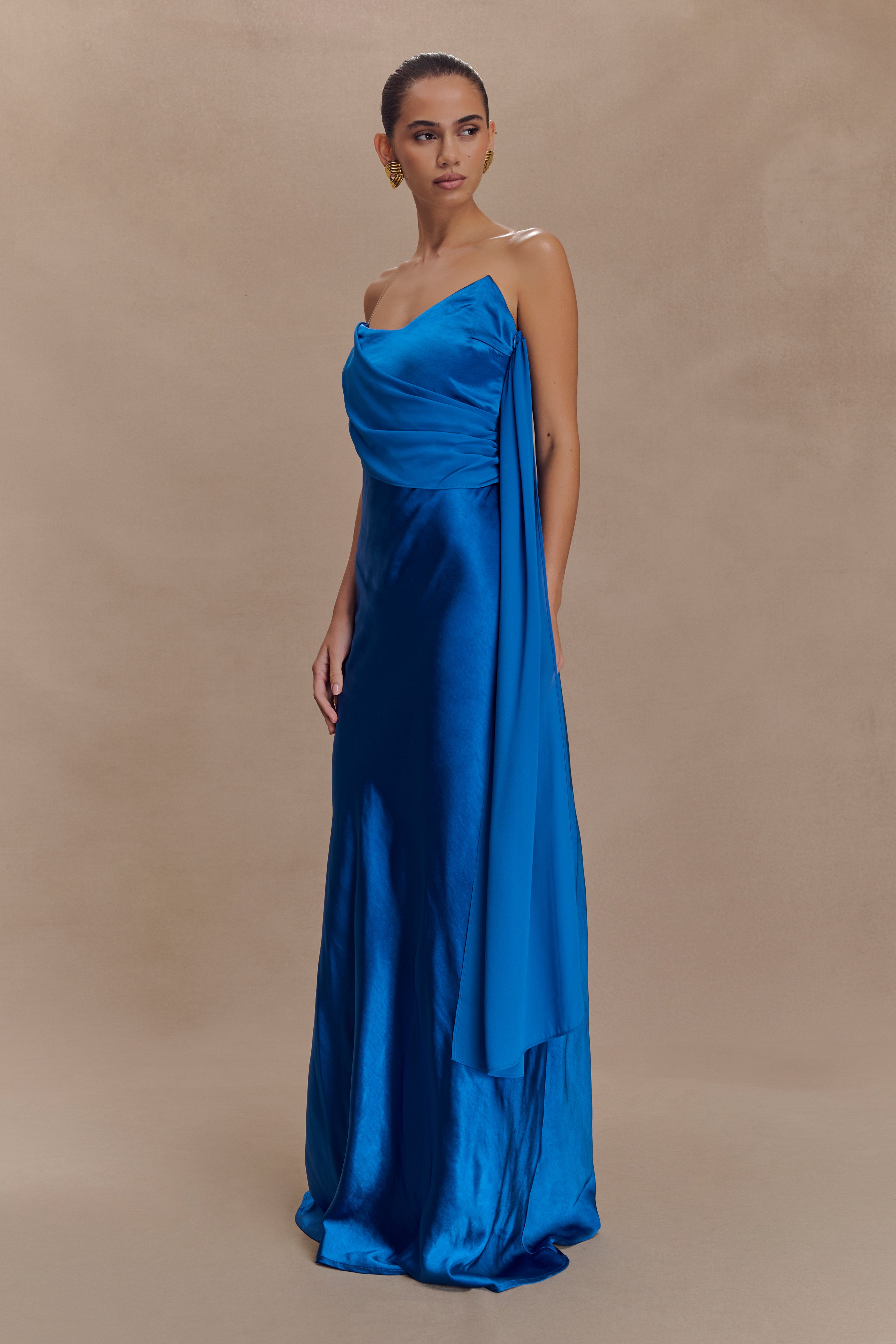 Carah Satin And Chiffon Maxi Dress - Cobalt、mySite、solidvoid