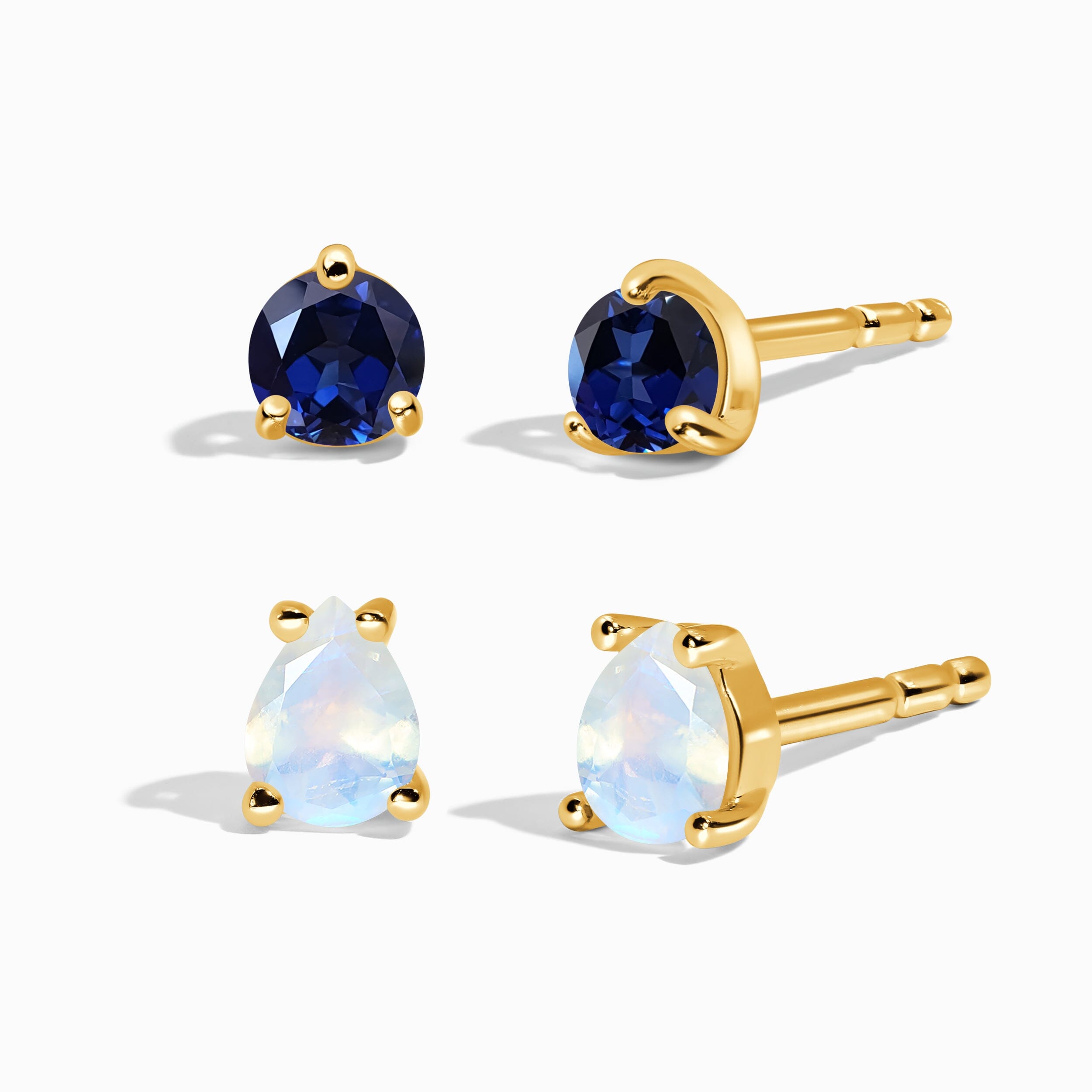 Blue Sapphire Moonstone Petite Round & Teardrop Studs、mySite、hinf8tx79