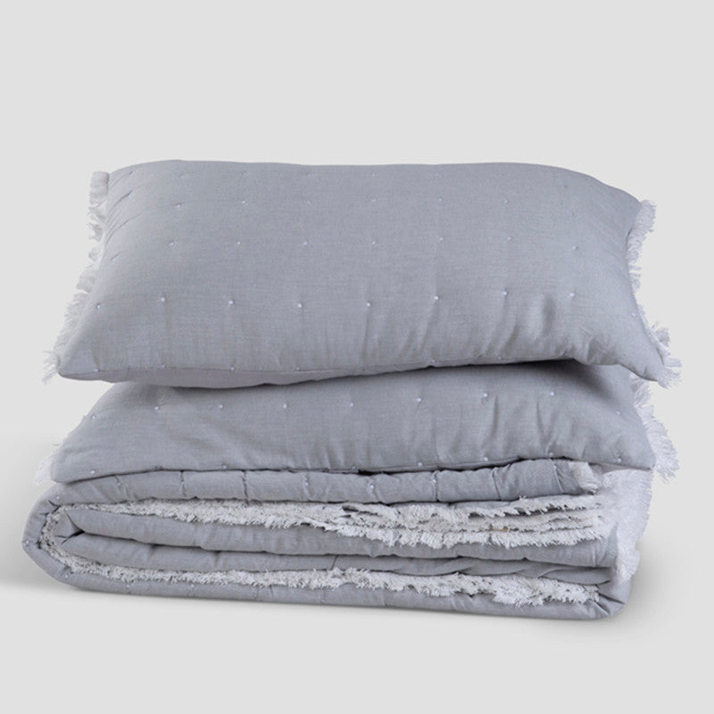 Cotton Bedspread with Pillow Covers | Grey | Set of 3、mySite、camillekostekn