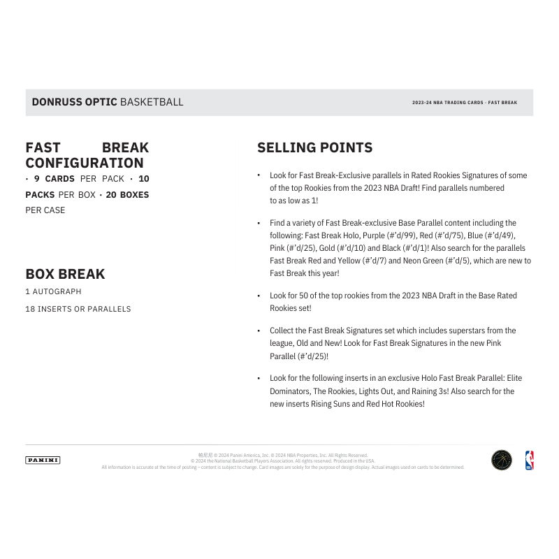 2023/24 Panini Donruss Optic Basketball Fast Break Box、mySite、waistdrama