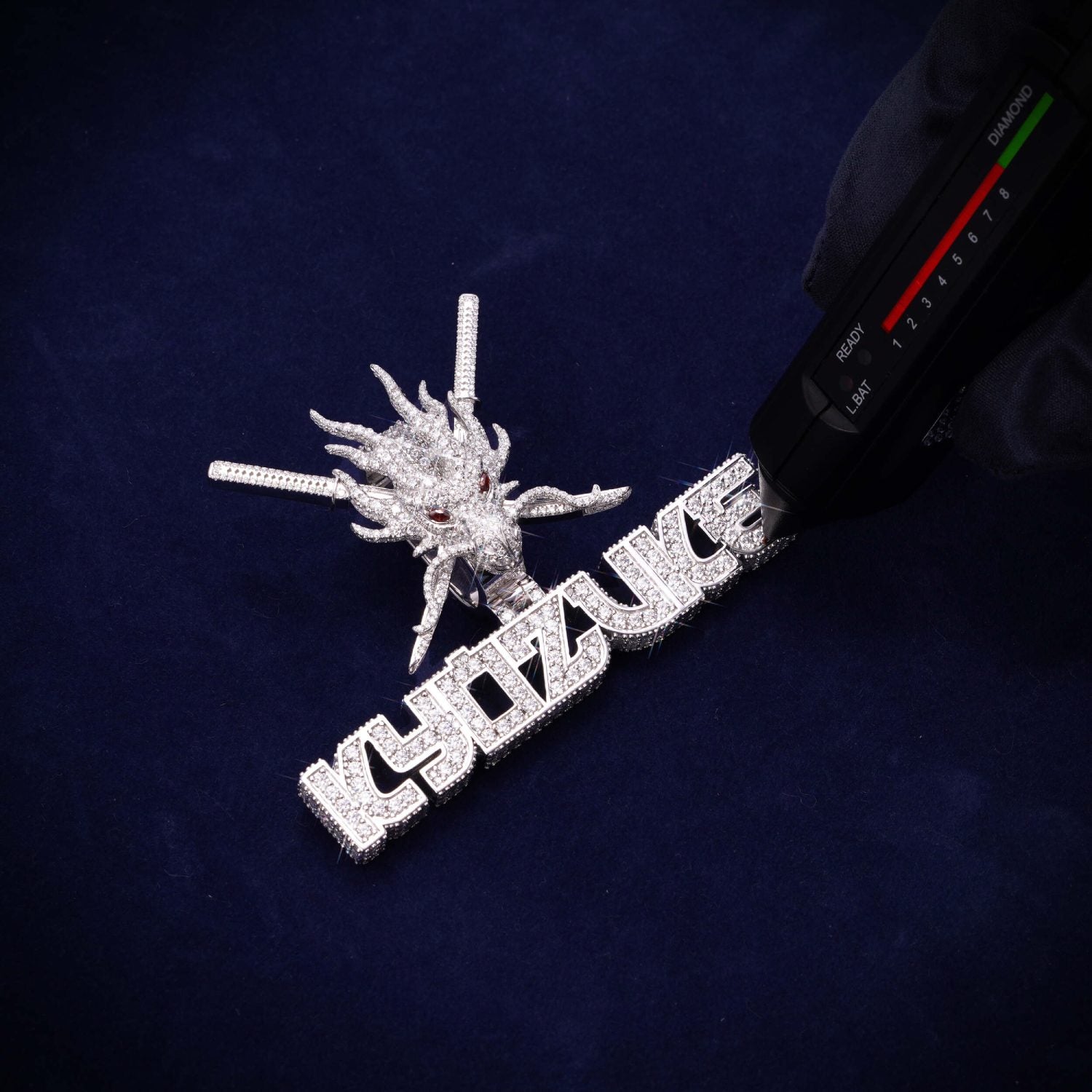 ICED BLADE DRAGON Custom Logo Moissanite Pendant 14K Gold、mySite、hinf8tx79