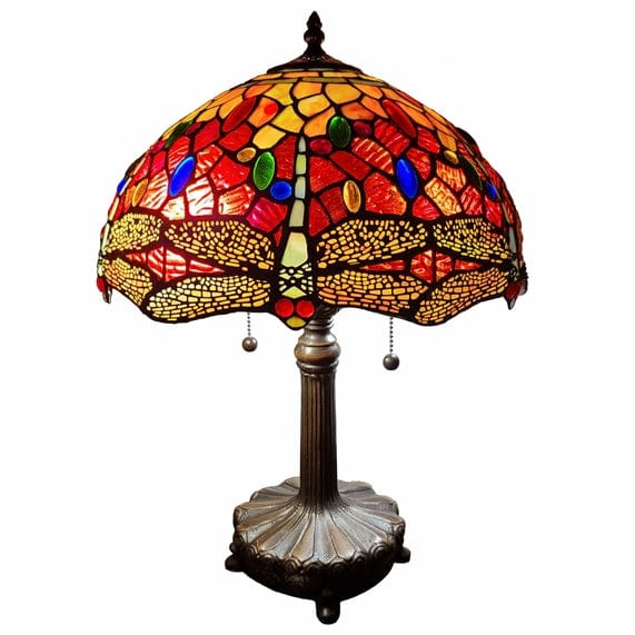 20 Stained Glass Two Light Dragonfly Accent Table Lamp、mySite、g9winljtr