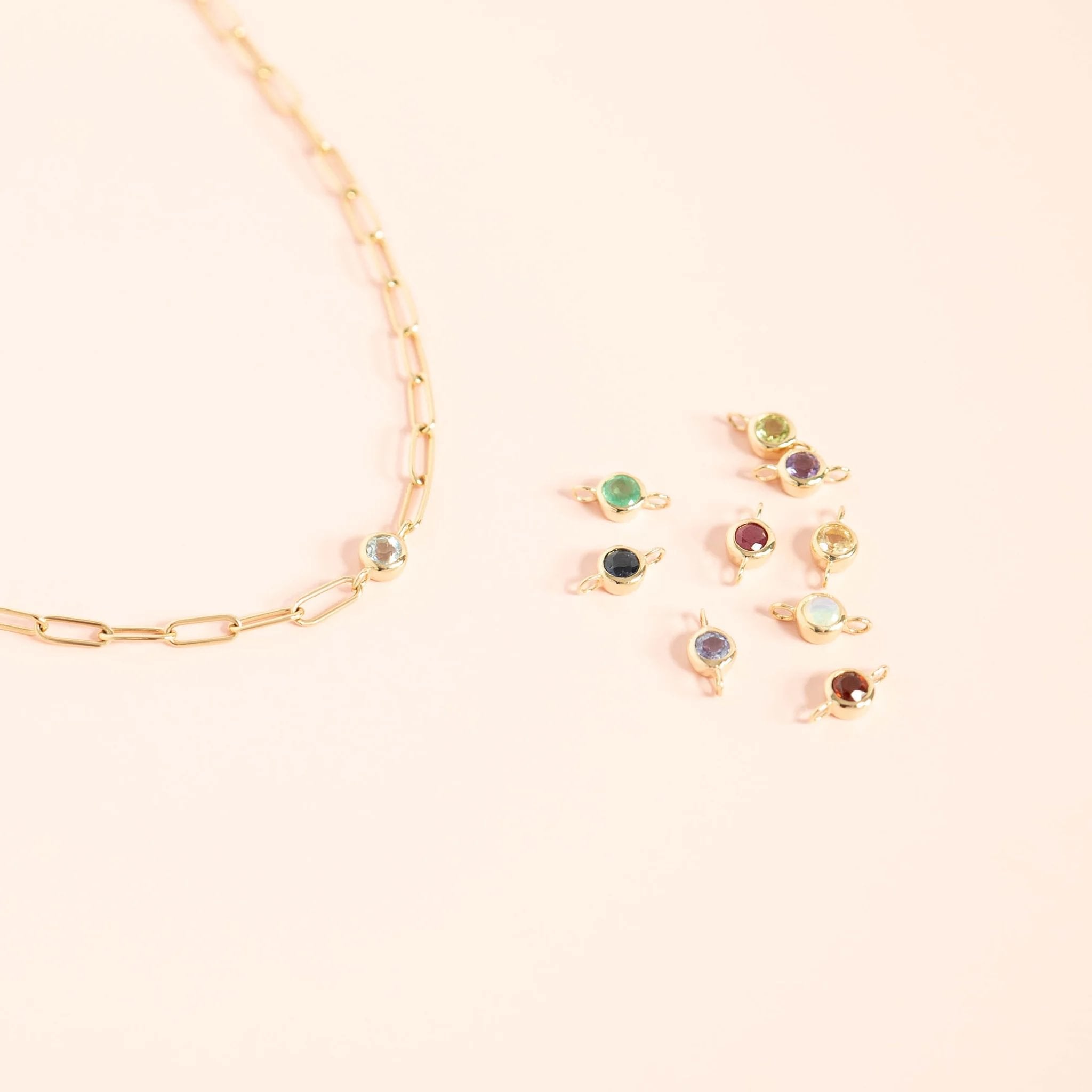 14K Solid Gold Birthstone Connector Charms for Permanent Jewelry / PMJ1030、mySite、dreamappss