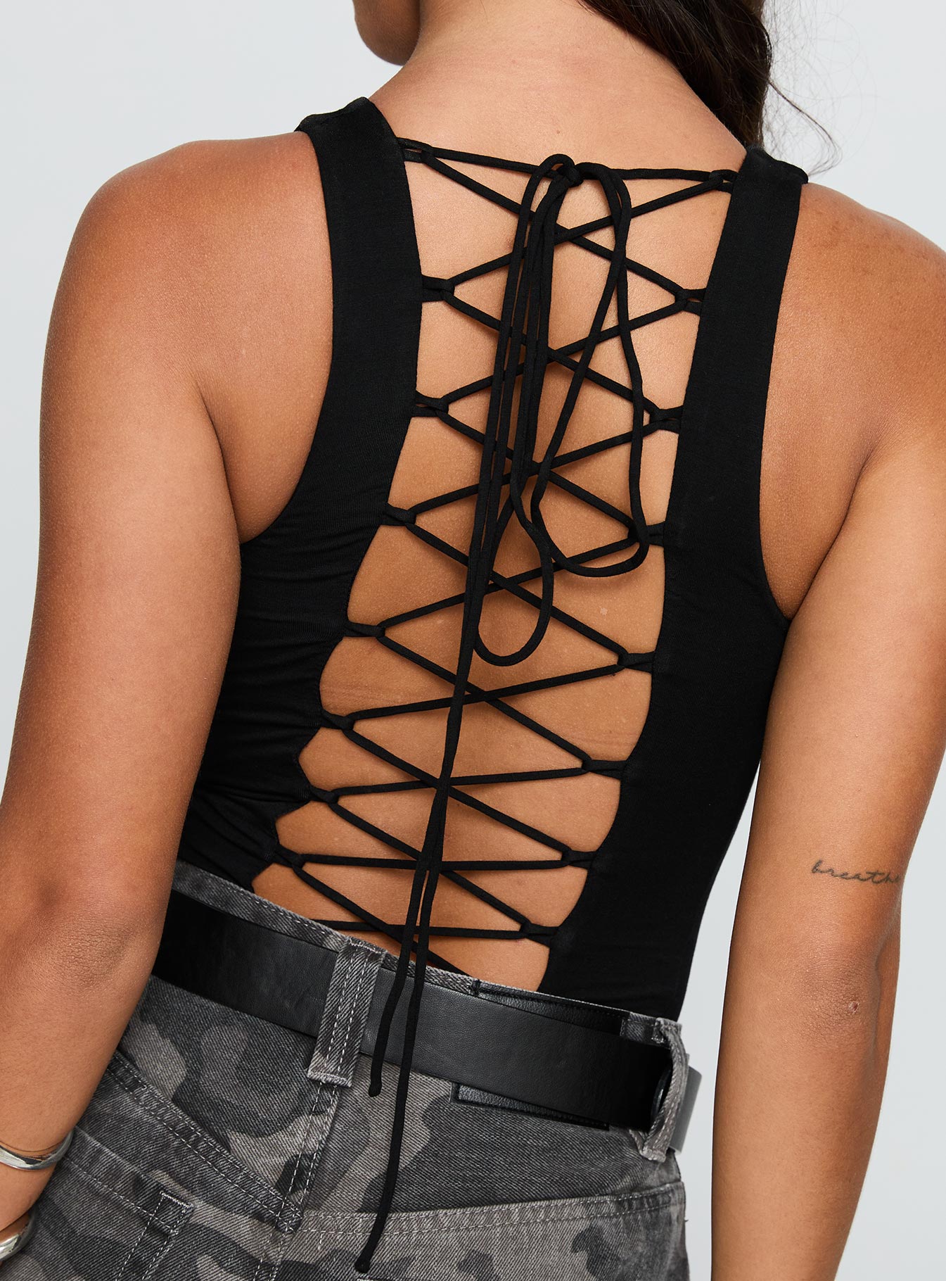 Majesty Tie Back Bodysuit Black、mySite、solidvoid