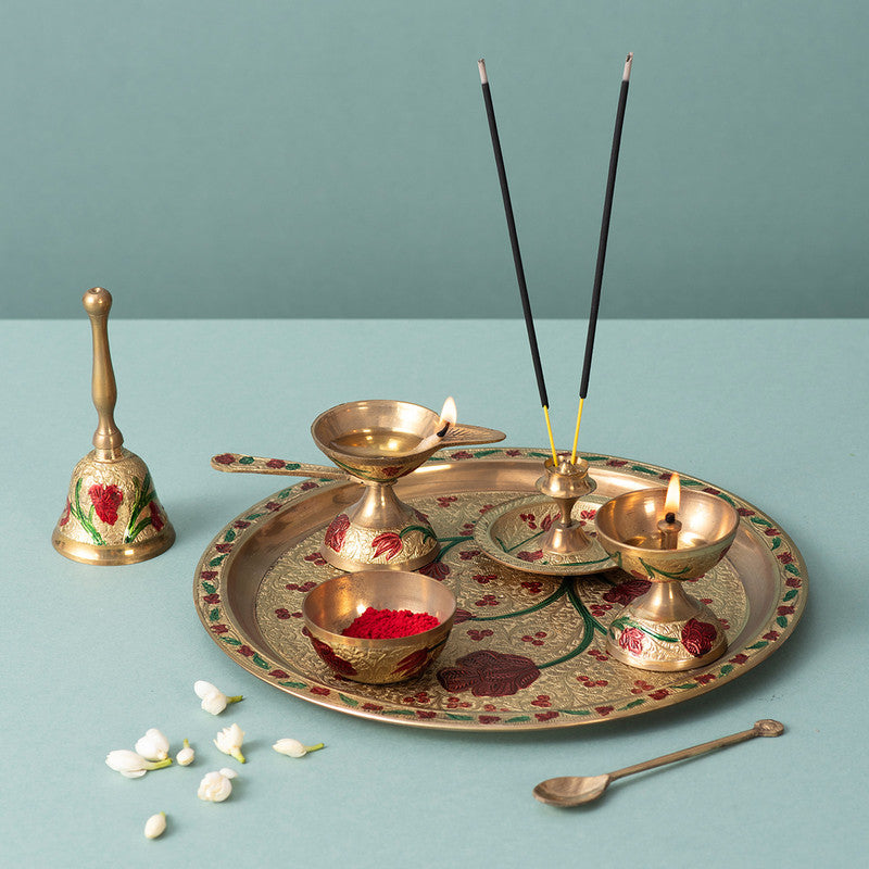 Brass Pooja Thali Set | Golden | Set of 6、mySite、camillekostekn