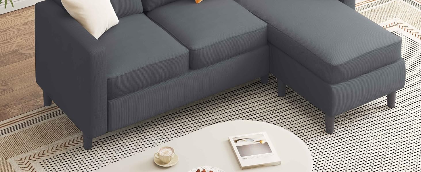 Convertible Sectional Sofa Couch 3 Seat L-Shaped Couch for Small Spaces