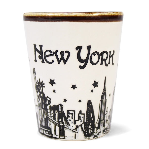 Marble Line White Ceramic Etched NEW YORK Skyline Shot Glass、mySite、vikingsvslions
