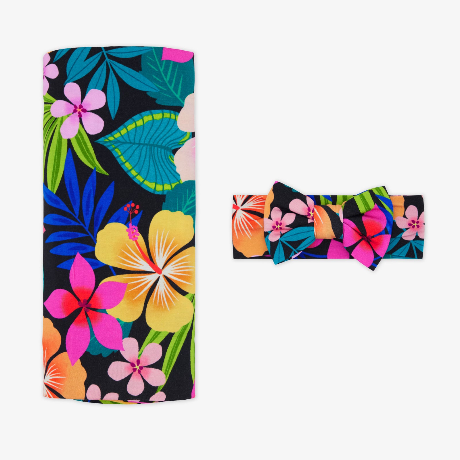 Jungle Blooms Swaddle & Luxe Bow Headband Set、mySite、g9winljtr
