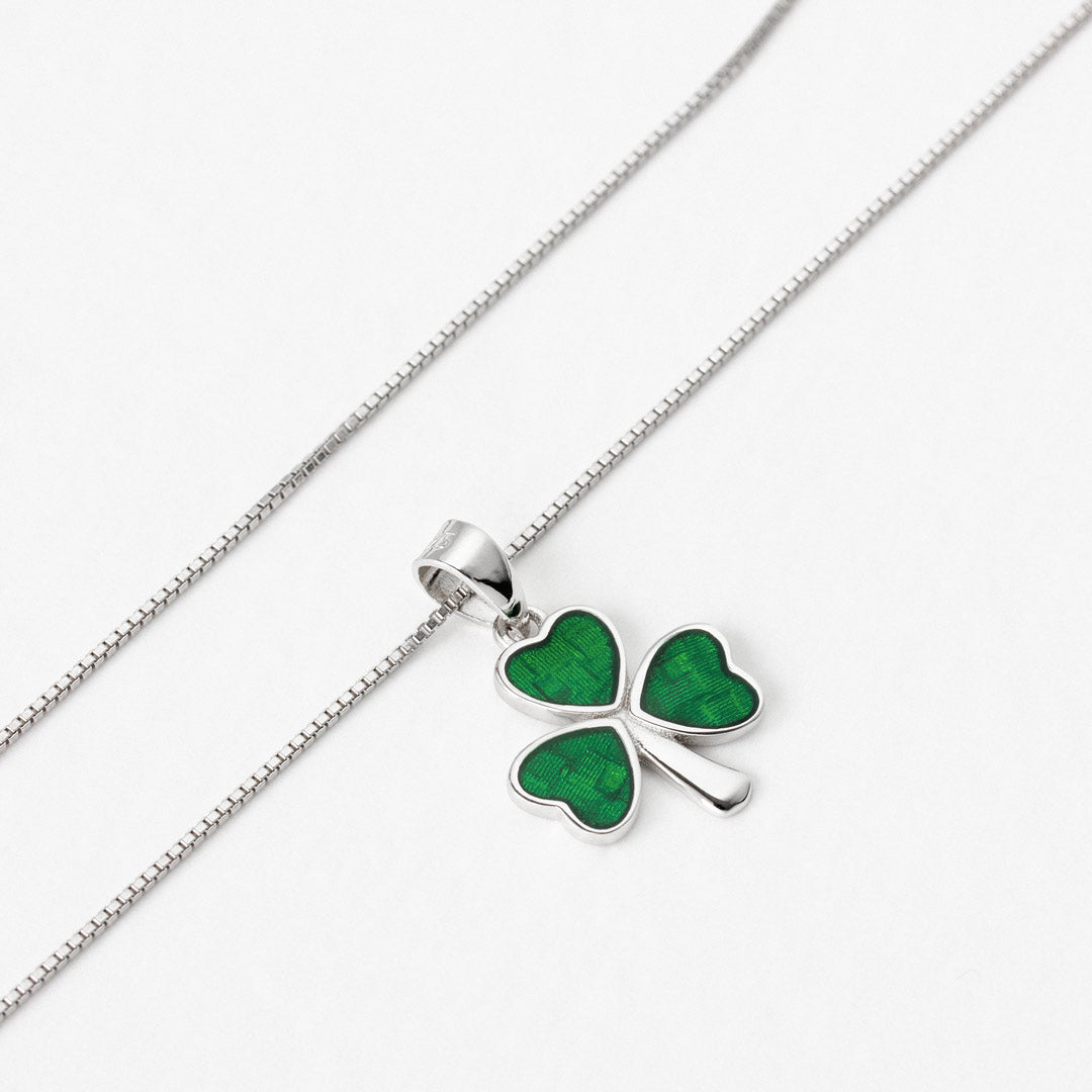  Silver Green Enamel Shamrock Pendant
