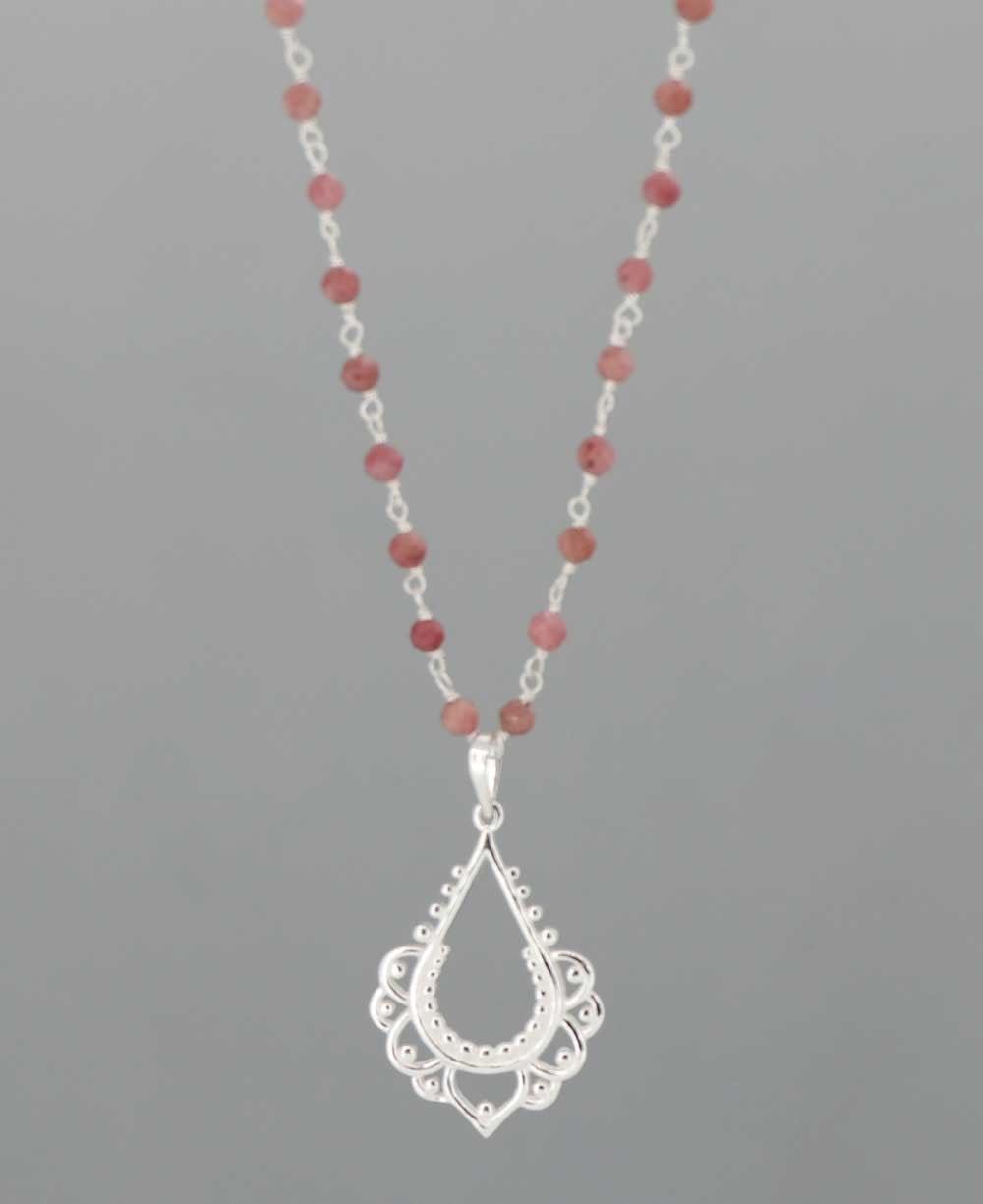 Sterling Silver Lotus and Rhodonite Bead Necklace、mySite、topwebapps