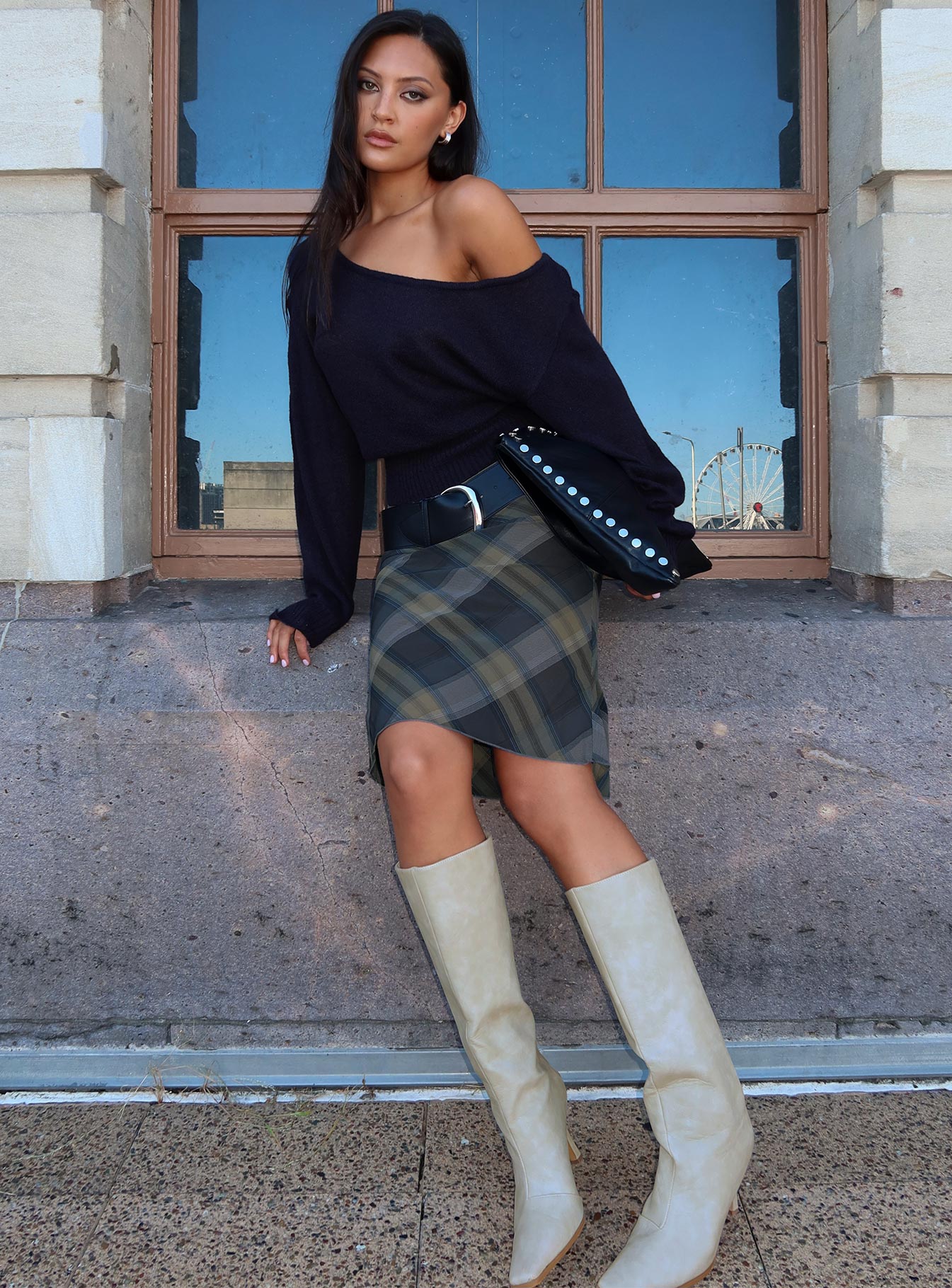 Shoreline Midi Skirt Blue Check、mySite、solidvoid