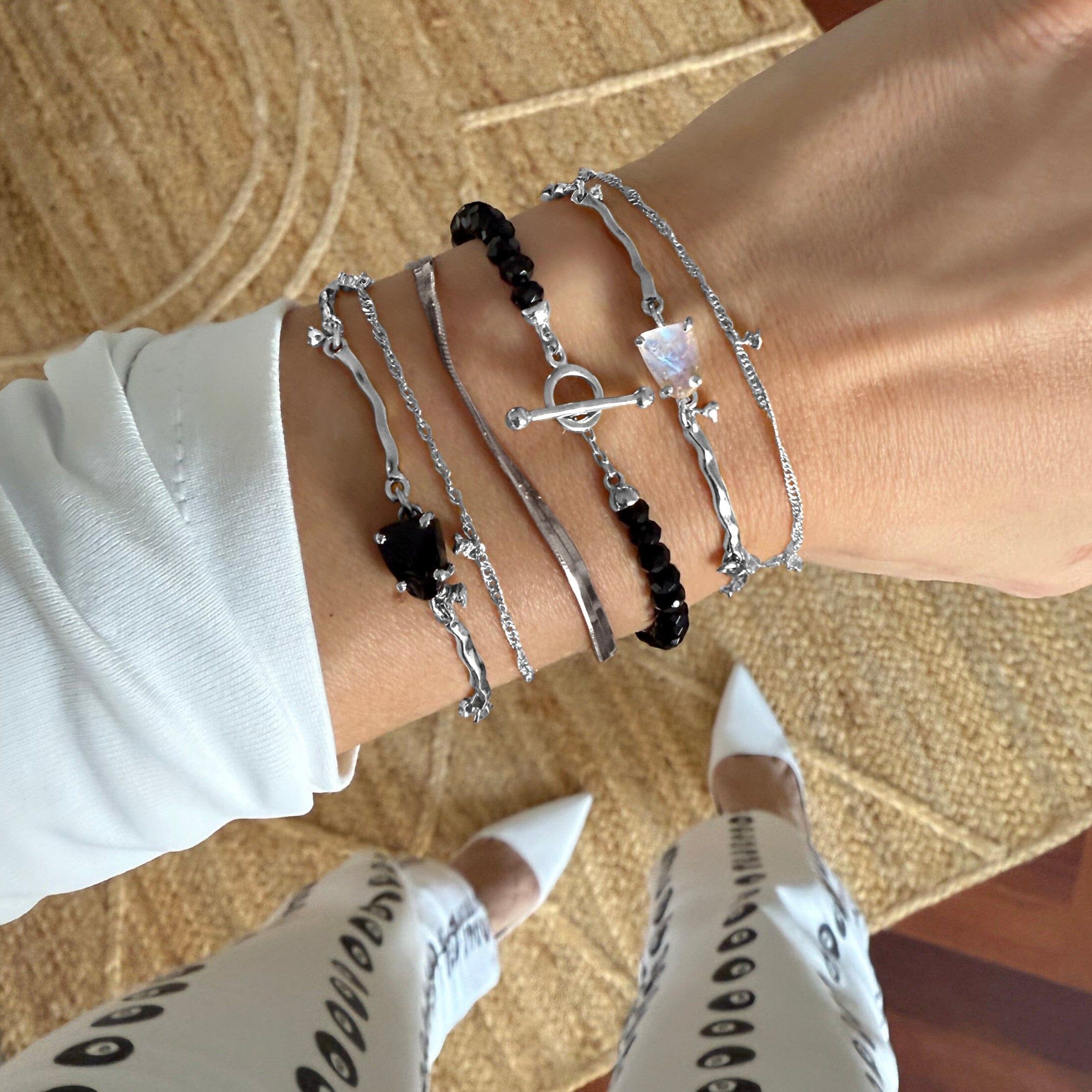 Moonstone & Black Obsidian Bracelet Stack - Energy Armor、mySite、hinf8tx79