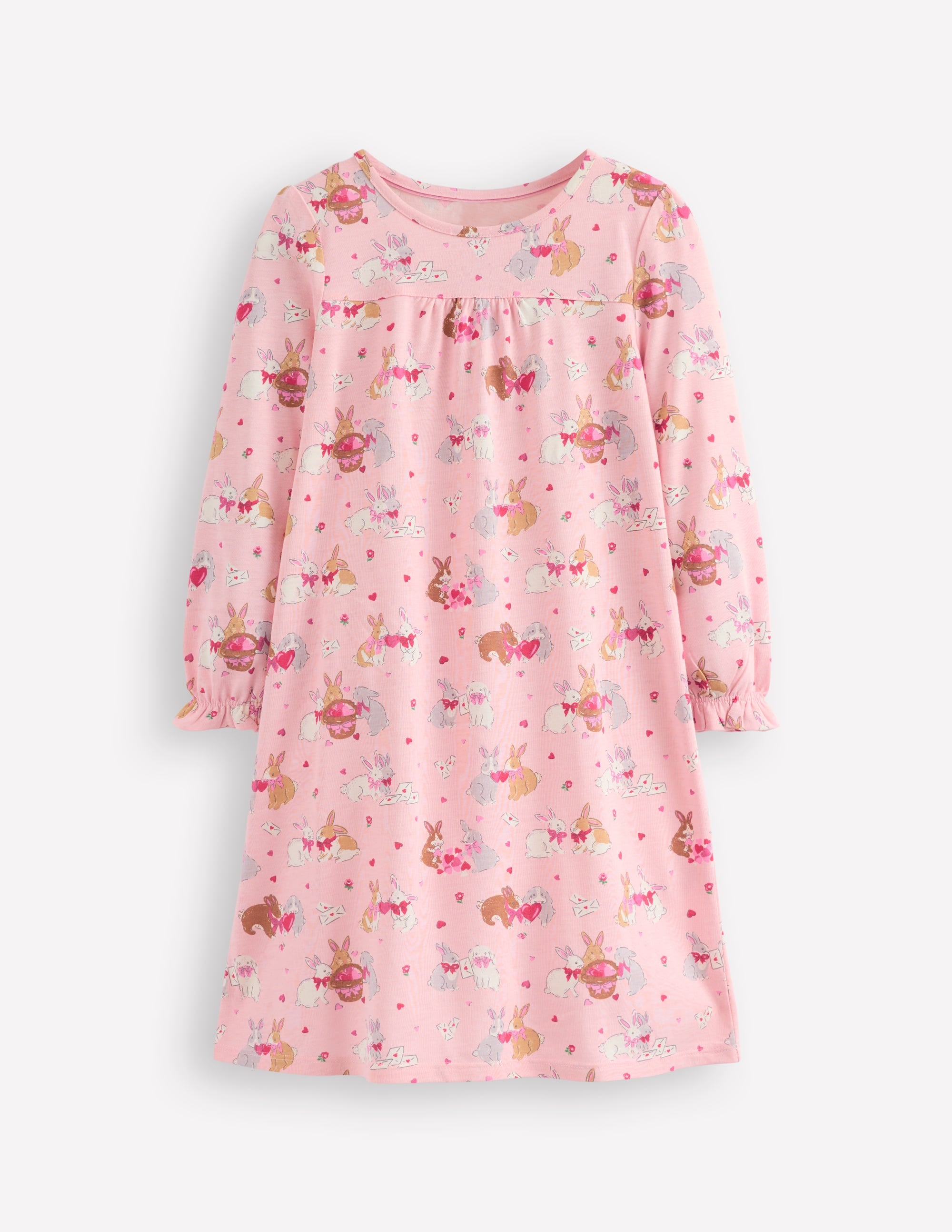  Printed Long-Sleeved Nightie-Chalk Pink Love Bunnies、mySite、ashleygrahame