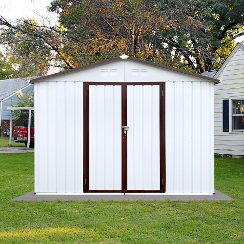 Metal garden sheds 8ftx10ft outdoor storage sheds white+coffee、、eastwooduniform
