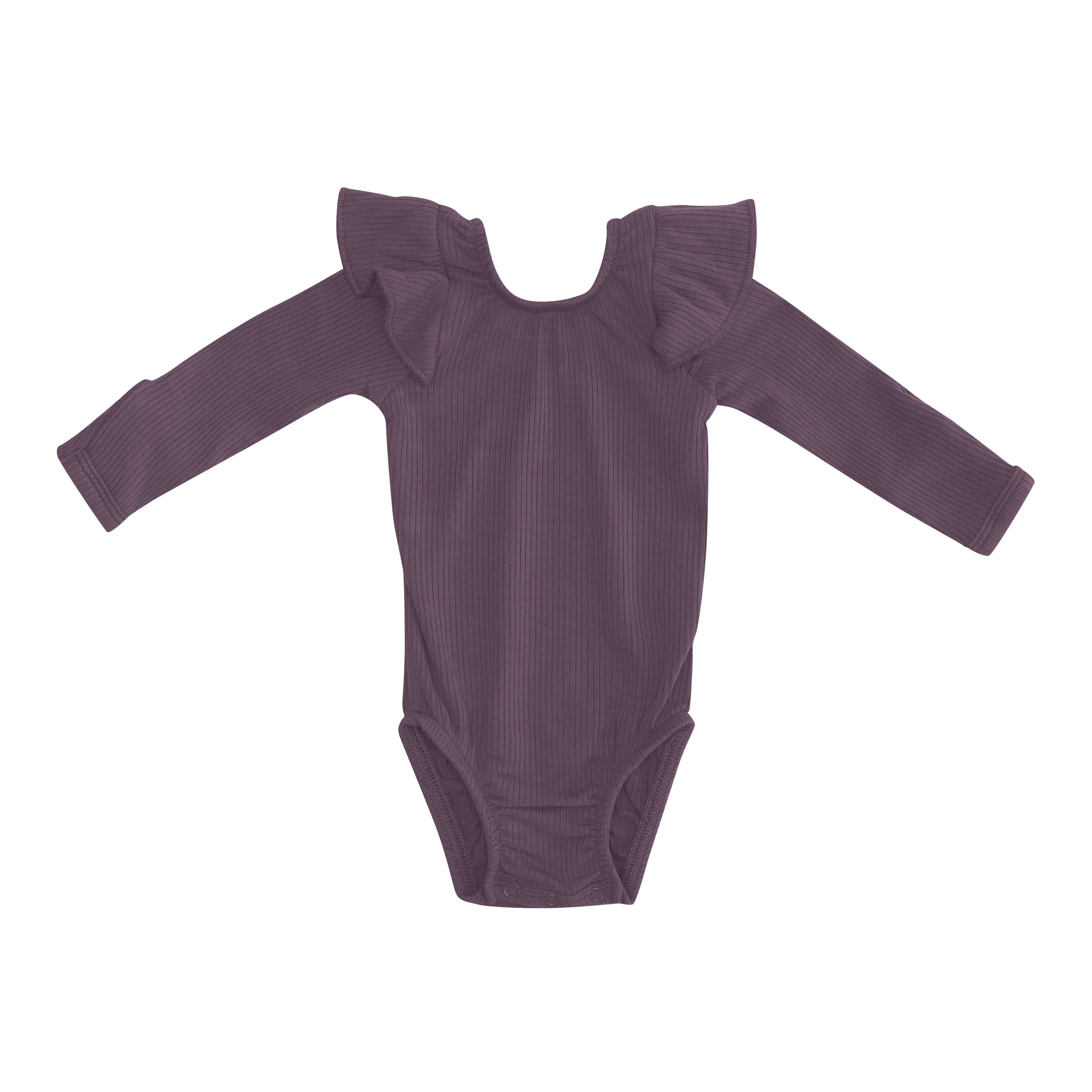  Ribbed Long Sleeve Ruffle Leotard in Currant、mySite、layawaytickets