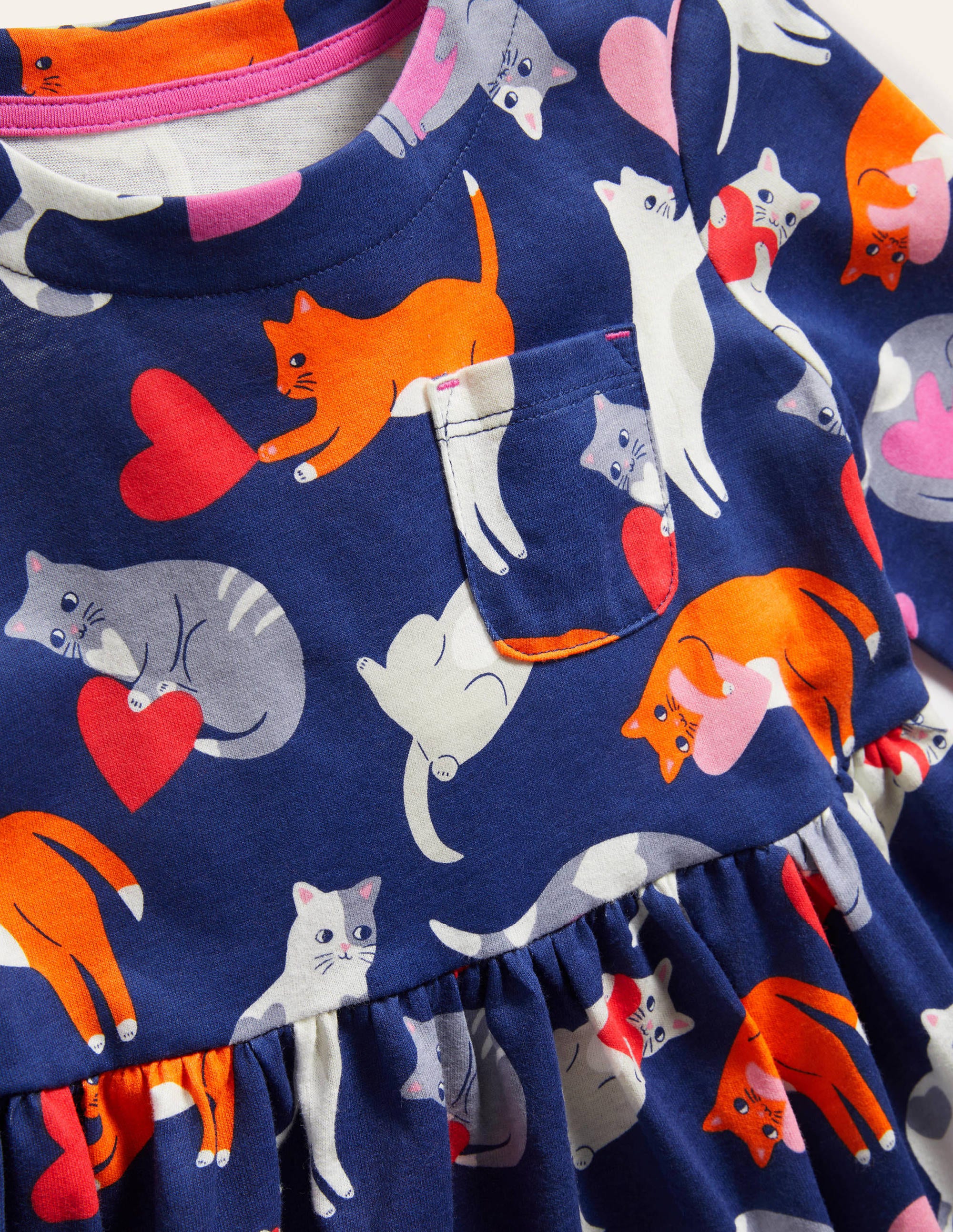  Long Sleeve Fun Jersey Dress-Starboard Blue Love Cats、mySite、ashleygrahame