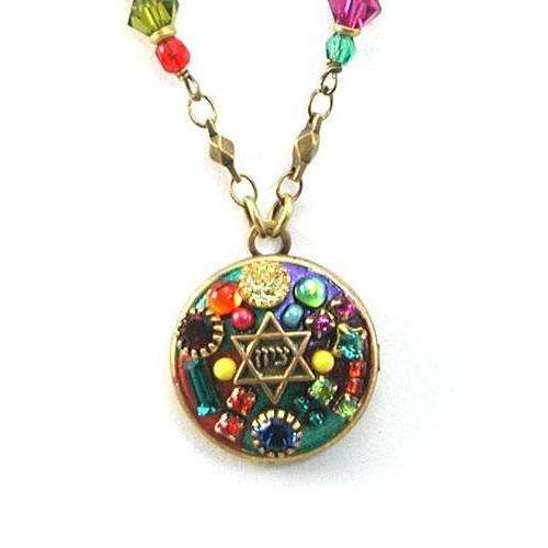 Michal Golan Multi Bright Mosaic Star of David Disk Necklace、mySite、topwebapps