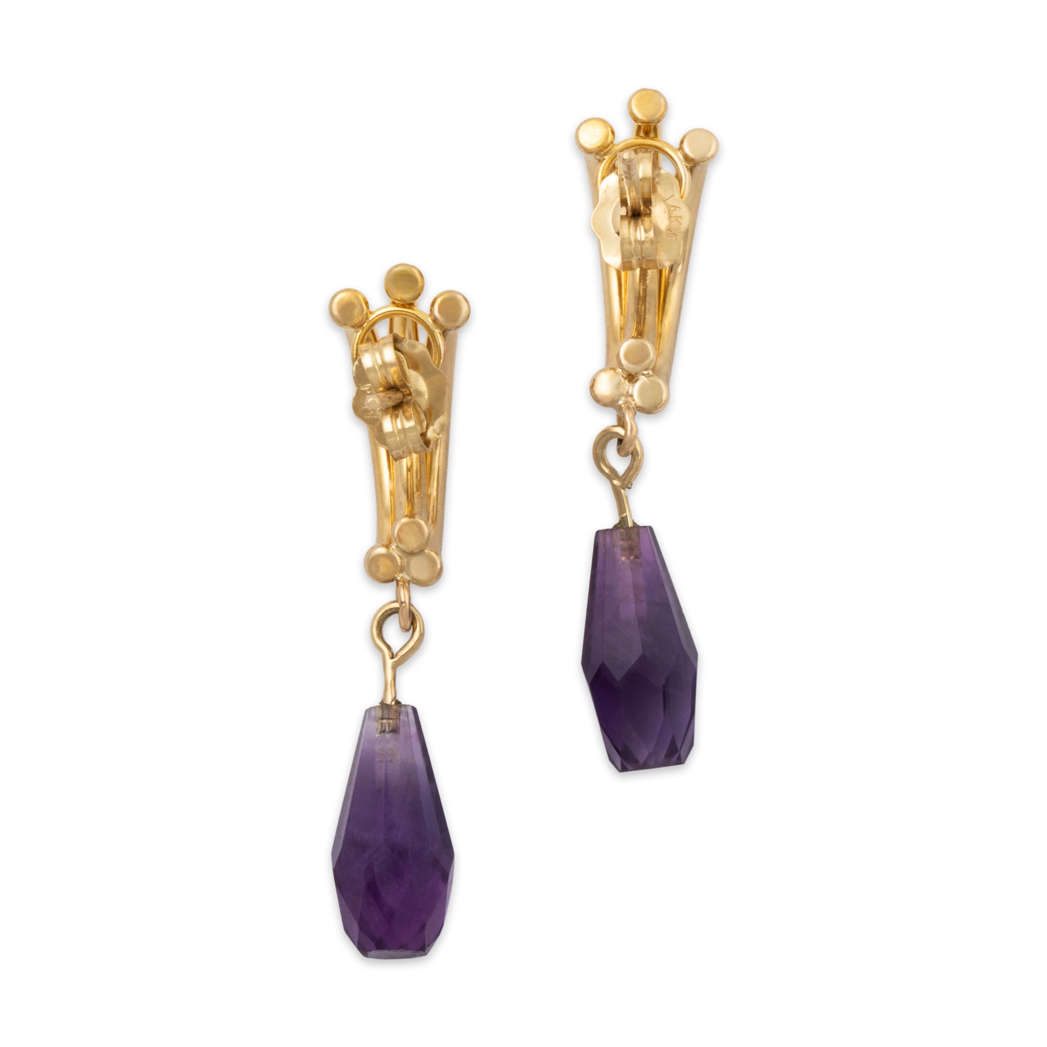 Vintage Lightweight 14k Yellow Gold 2.2cttw Amethyst Briolette Dangle Earrings、mySite、hinf8tx79